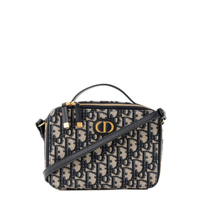 DIOR - Sac à bandoulière 30 Montaigne Pouch Dior en toile Dior Oblique bleu marine et beige
