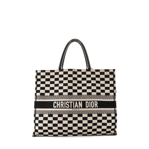 DIOR - Sac cabas Book Tote large Dior en toile damier noire et blanche