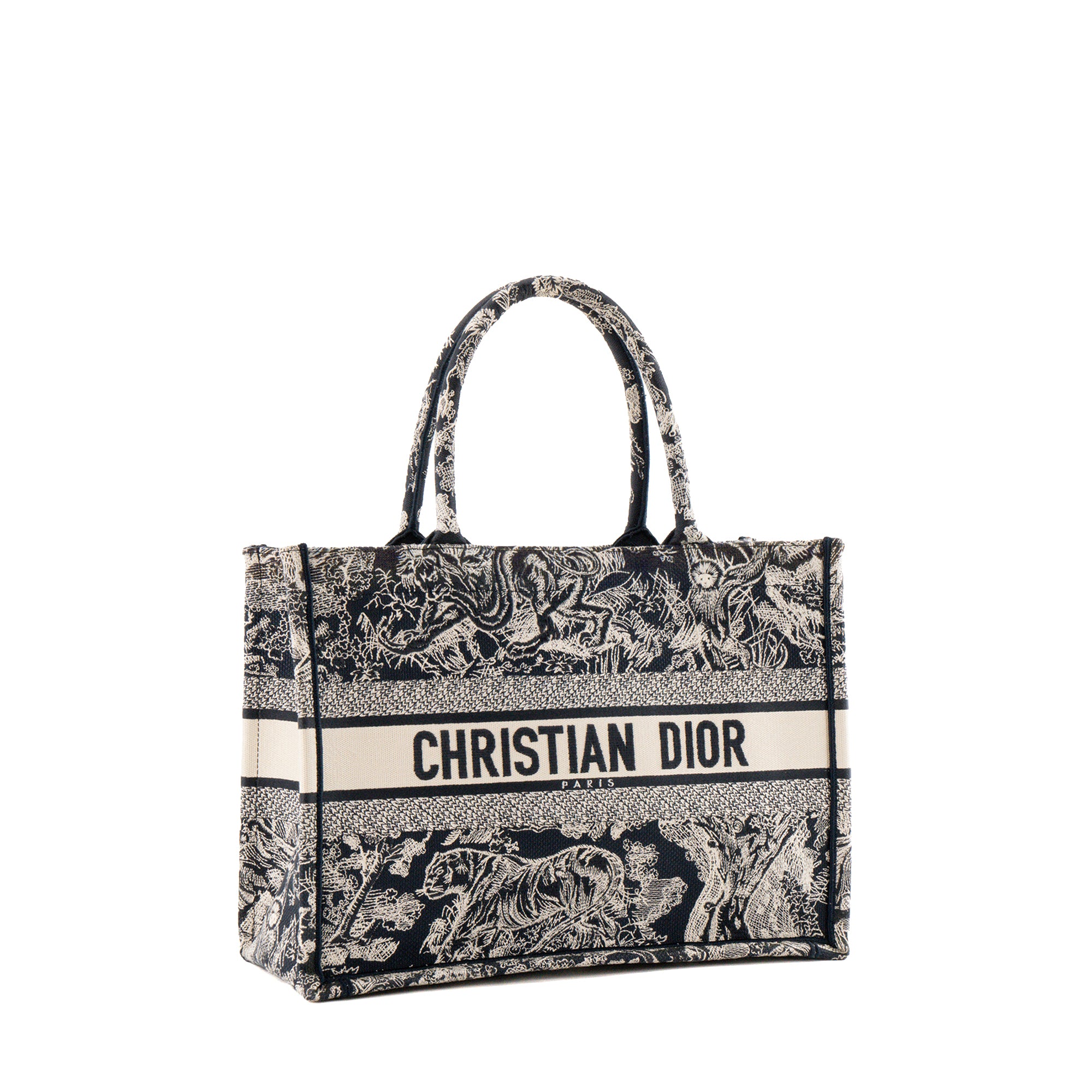 DIOR - Sac Cabas Book Tote Medium Dior en toile de Jouy beige et bleue