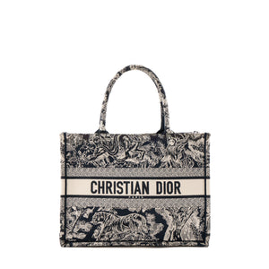 DIOR - Sac Cabas Book Tote Medium Dior en toile de Jouy beige et bleue