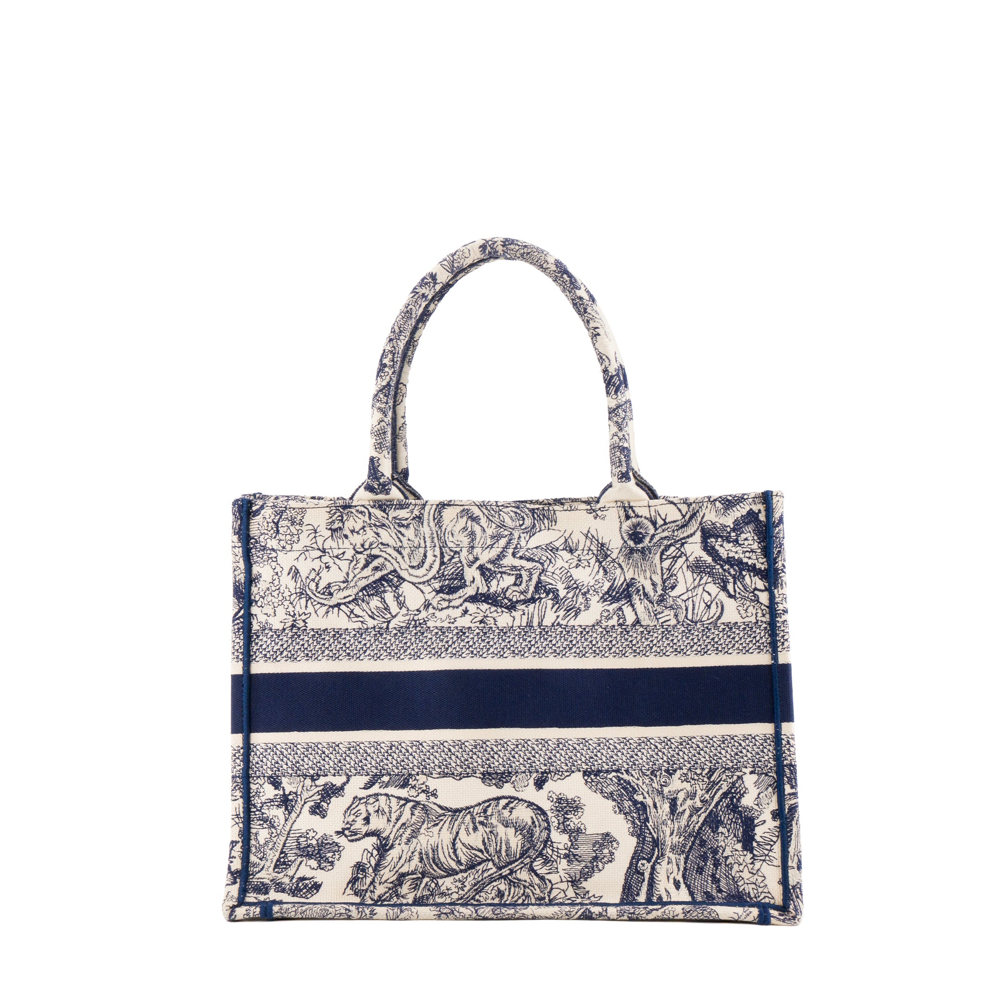 DIOR - Sac cabas Book Tote medium Dior en toile de jouy bleu marine et blanche