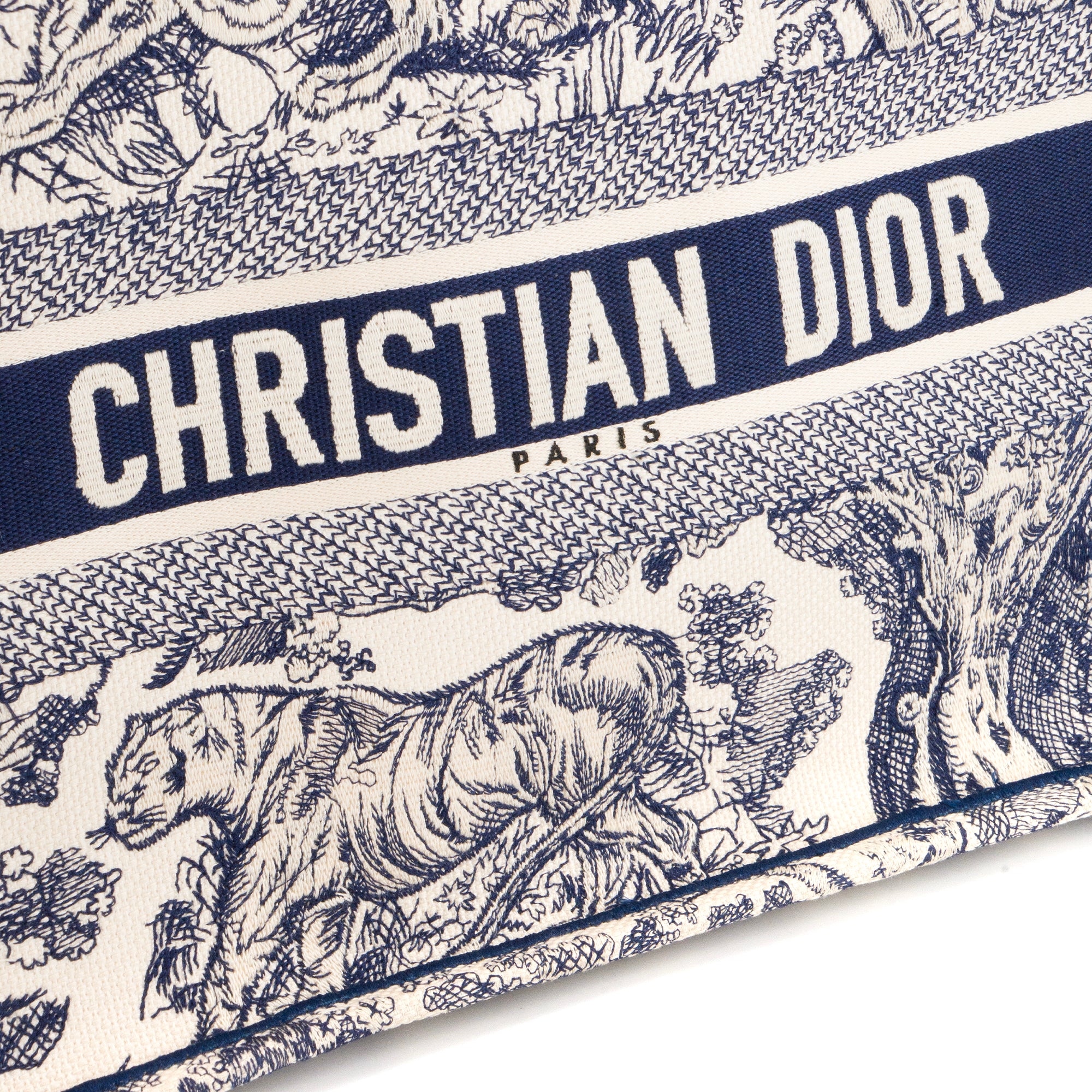 DIOR - Sac cabas Book Tote medium Dior en toile de jouy bleu marine et blanche