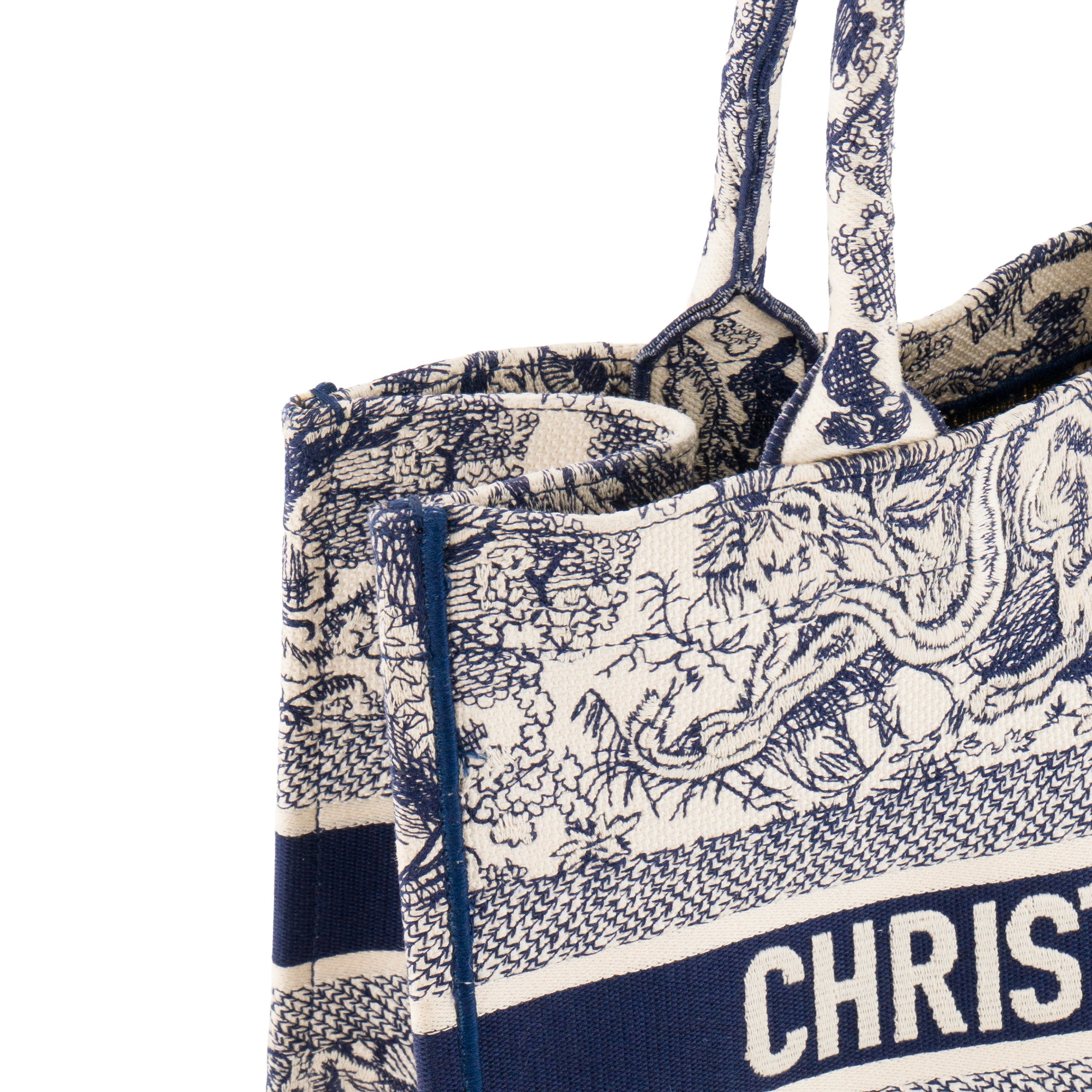 DIOR - Sac cabas Book Tote medium Dior en toile de jouy bleu marine et blanche