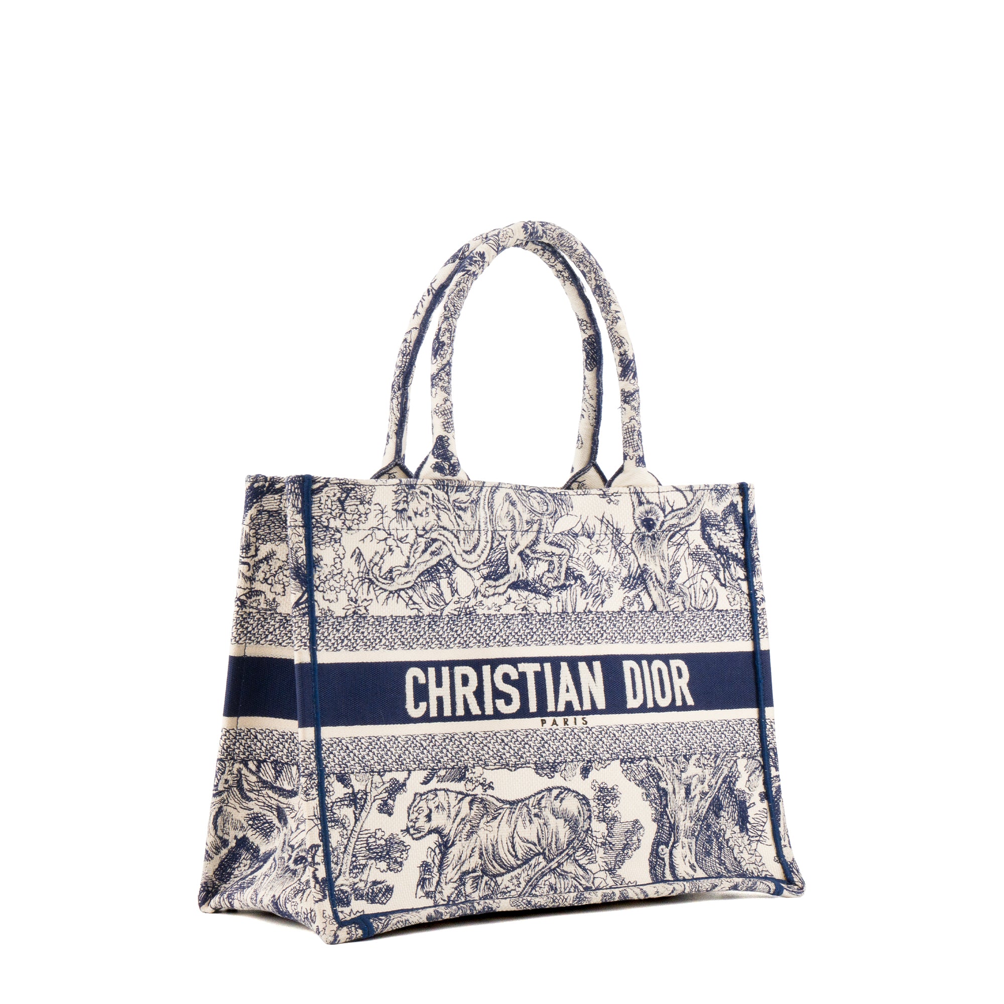 DIOR - Sac cabas Book Tote medium Dior en toile de jouy bleu marine et blanche