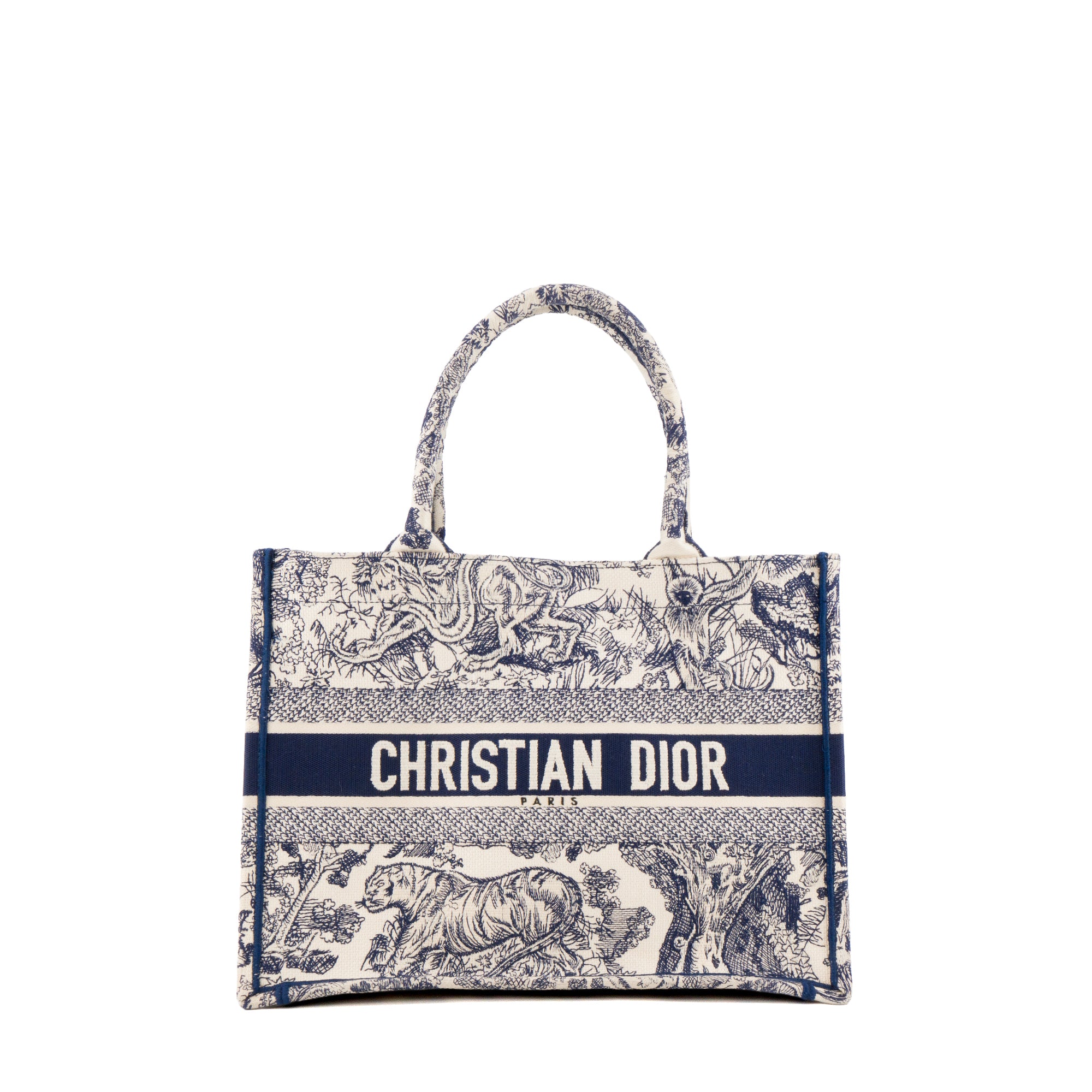 DIOR - Sac cabas Book Tote medium Dior en toile de jouy bleu marine et blanche