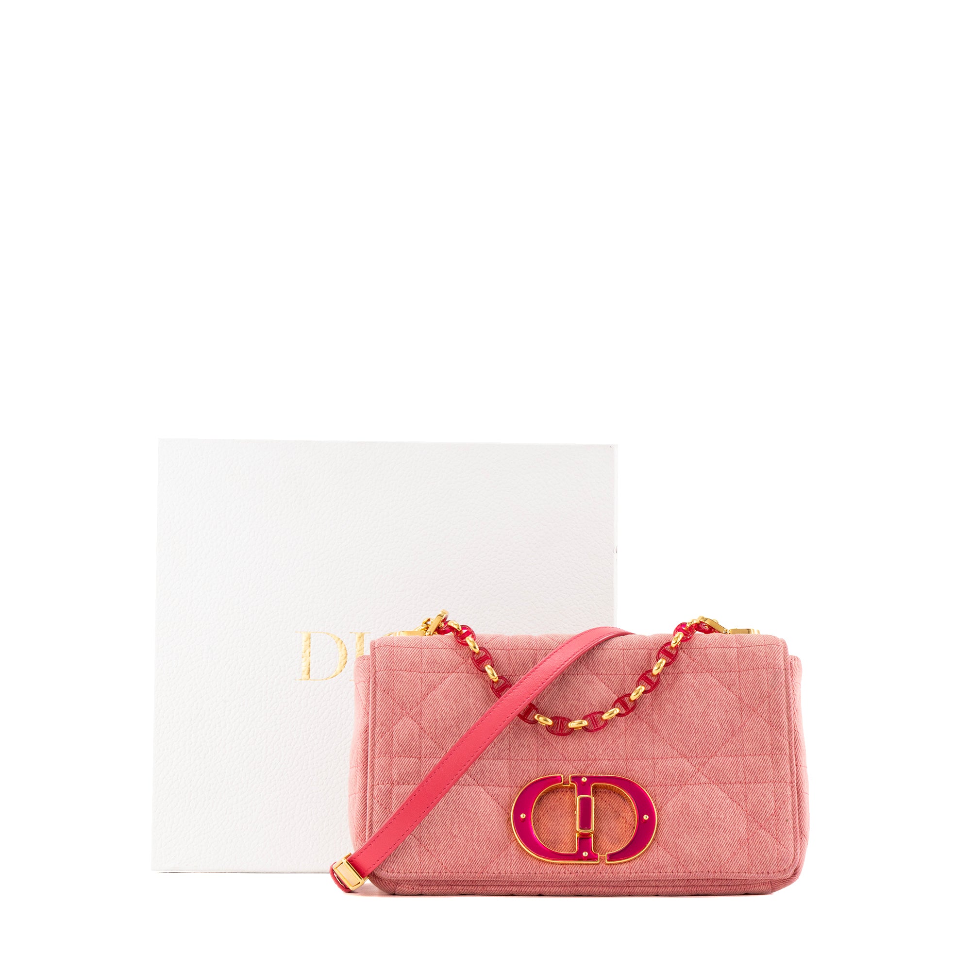 DIOR - Sac à bandoulière Caro medium Dior en denim rose