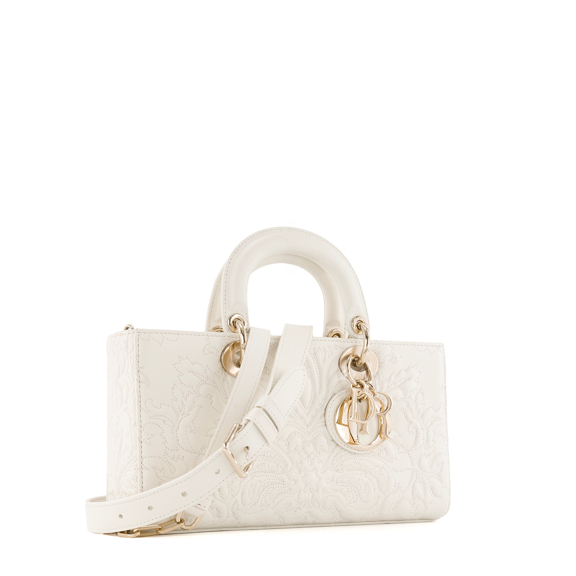 DIOR - Sac à bandoulière D-Joy Dior en cuir ivoire brodé édition limitée
