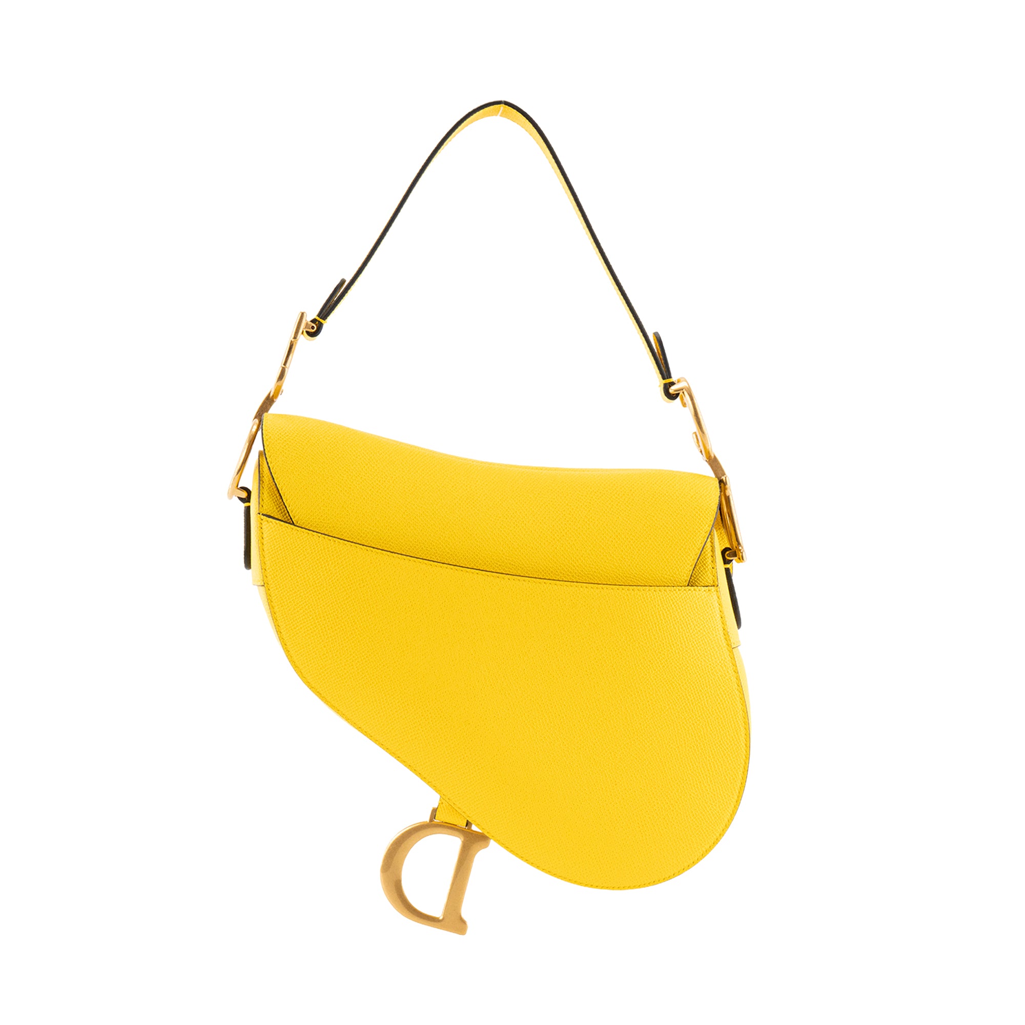 DIOR - Sac à bandoulière Saddle Dior en cuir grainé jaune
