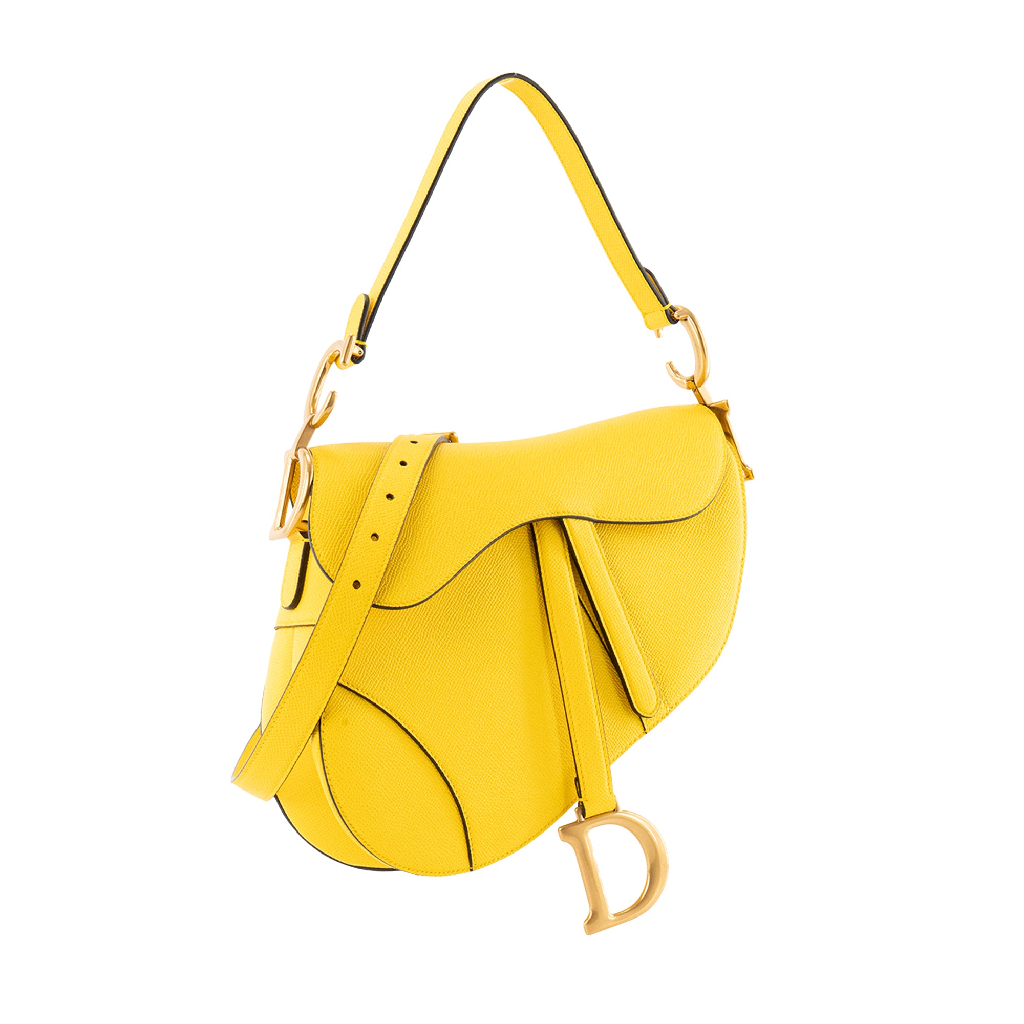 DIOR - Sac à bandoulière Saddle Dior en cuir grainé jaune
