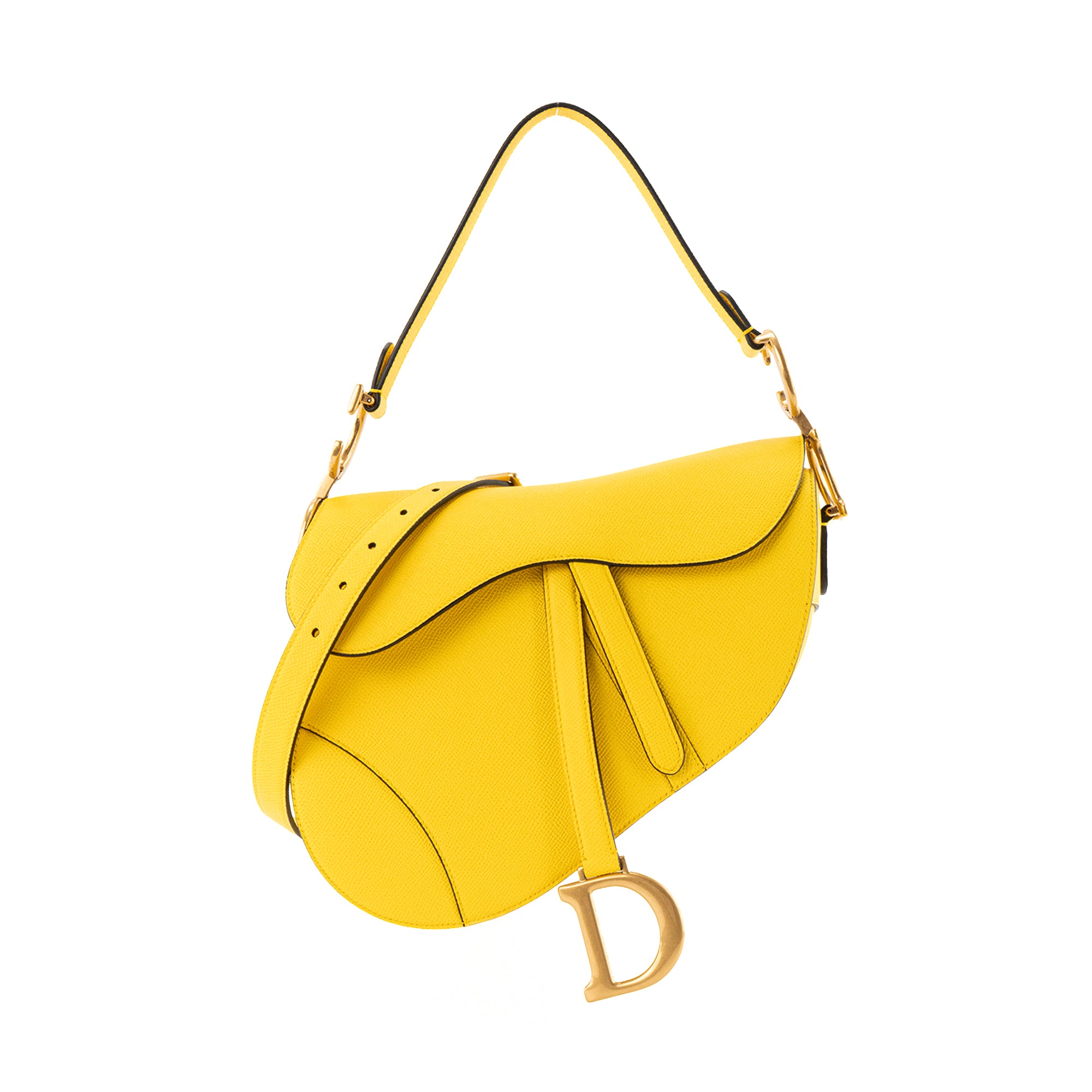 DIOR - Sac à bandoulière Saddle Dior en cuir grainé jaune