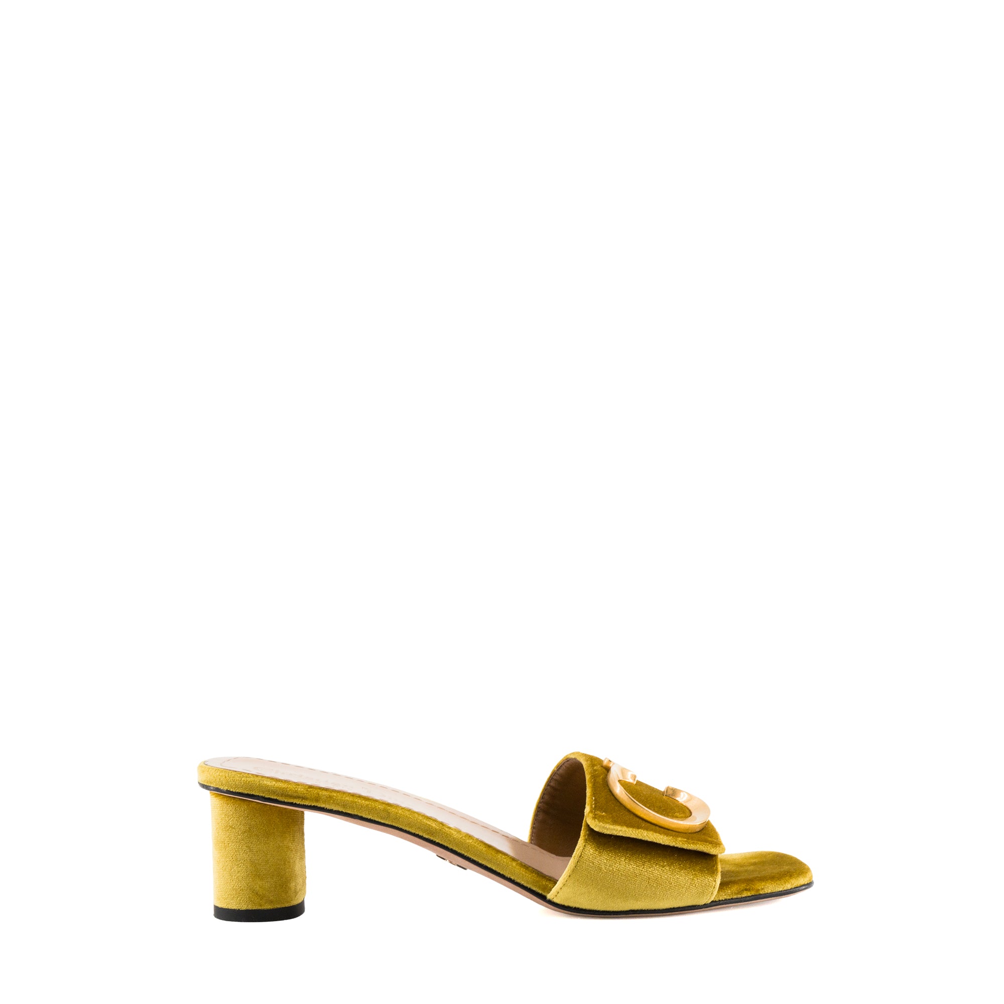 DIOR - CD Dior gold velvet heeled sandals (Size 38)