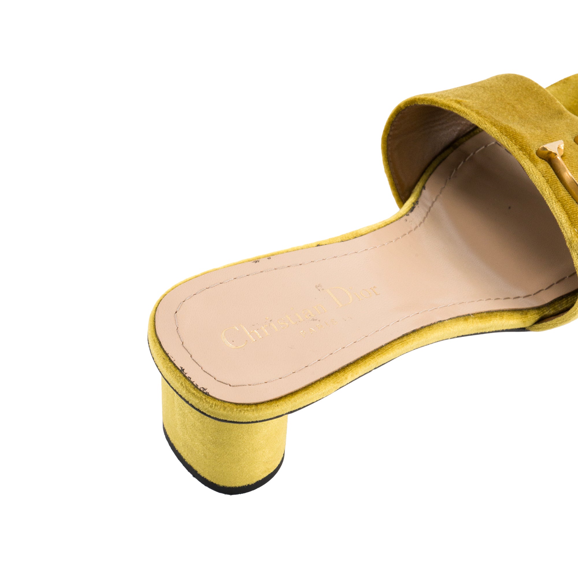 DIOR - CD Dior gold velvet heeled sandals (Size 38)