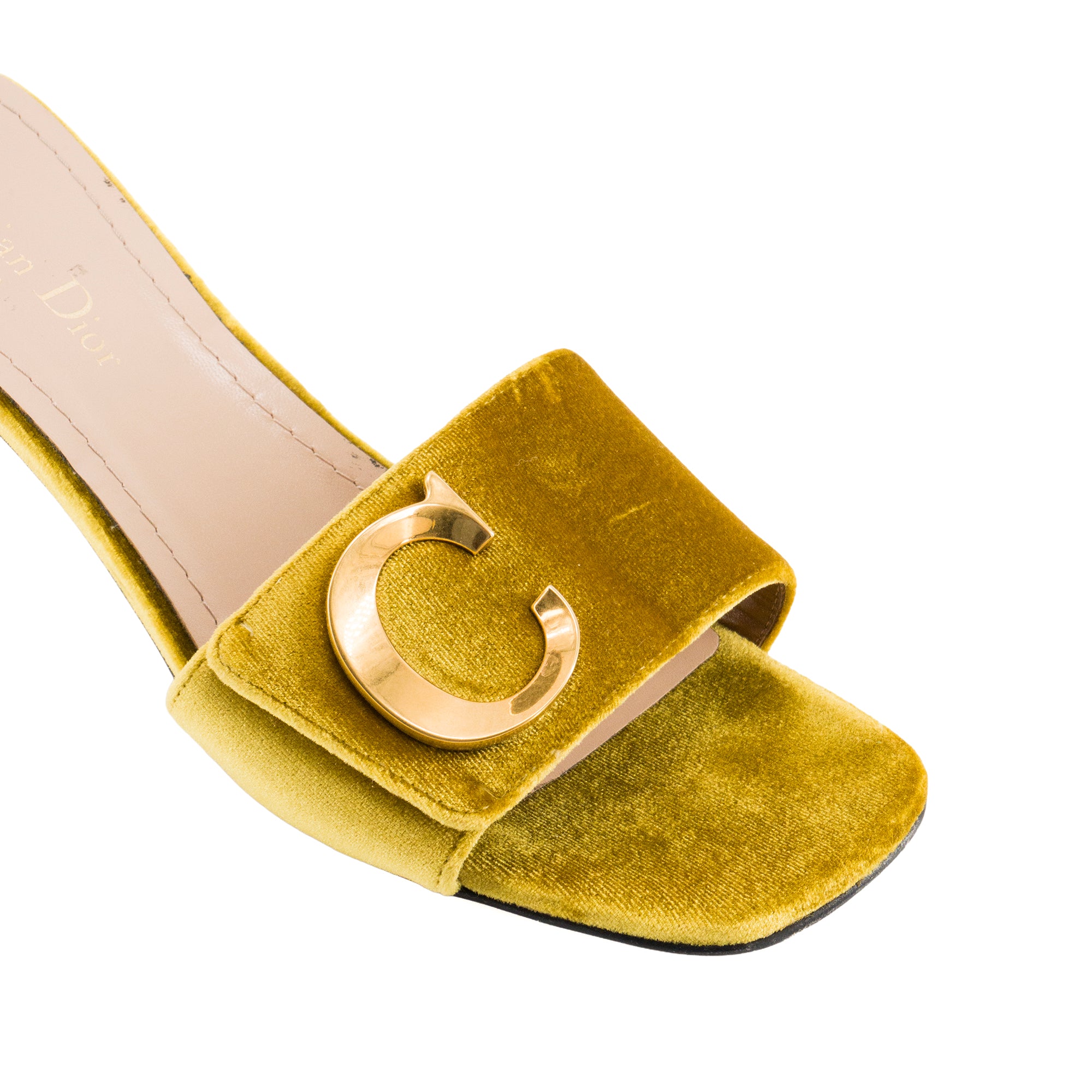 DIOR - CD Dior gold velvet heeled sandals (Size 38)