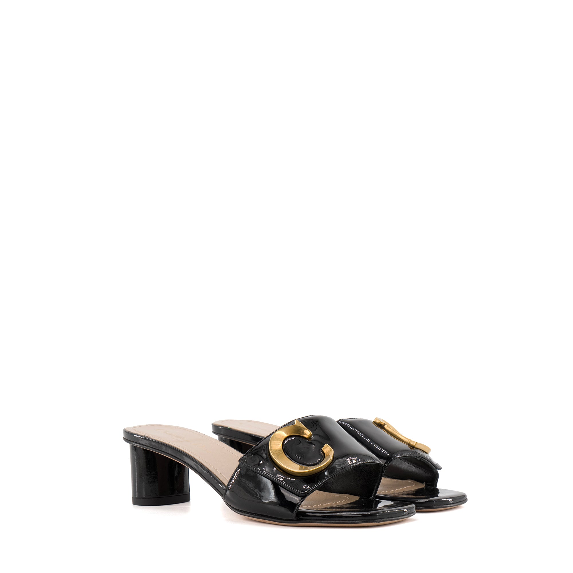 DIOR - Mules à talons Dior en cuir verni noir (T37)