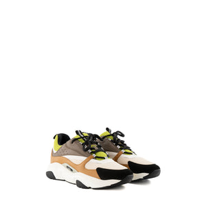 DIOR - Sneakers B22 Dior en cuir lisse et toile blanche marron et verte (T47)