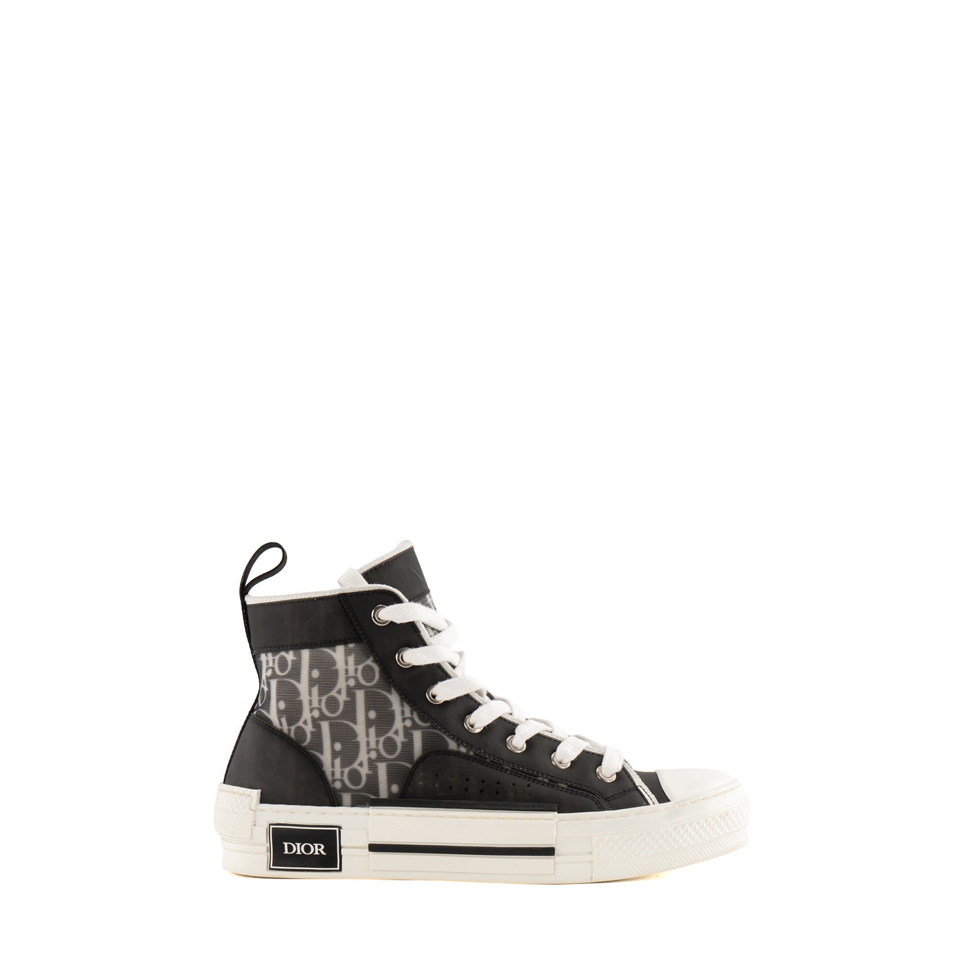 DIOR - Sneakers B23 High Dior en toile à motif oblique et caoutchouc noir et blanc (T38)