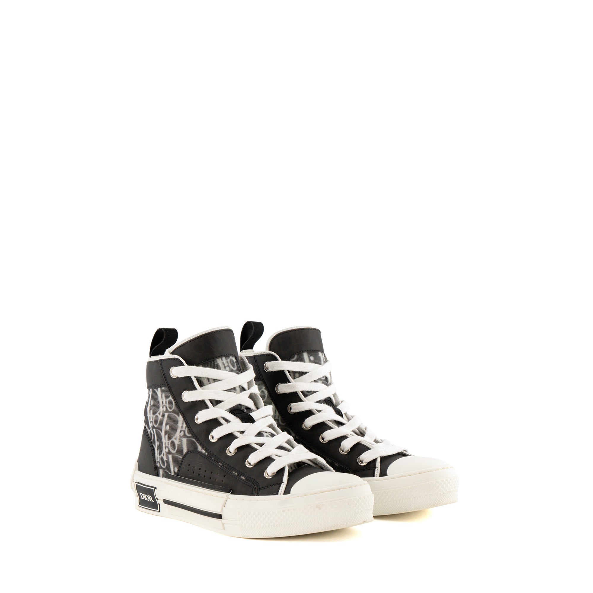 DIOR - Sneakers B23 High Dior en toile à motif oblique et caoutchouc noir et blanc (T38)