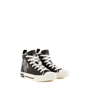 DIOR - Sneakers B23 High Dior en toile à motif oblique et caoutchouc noir et blanc (T38)
