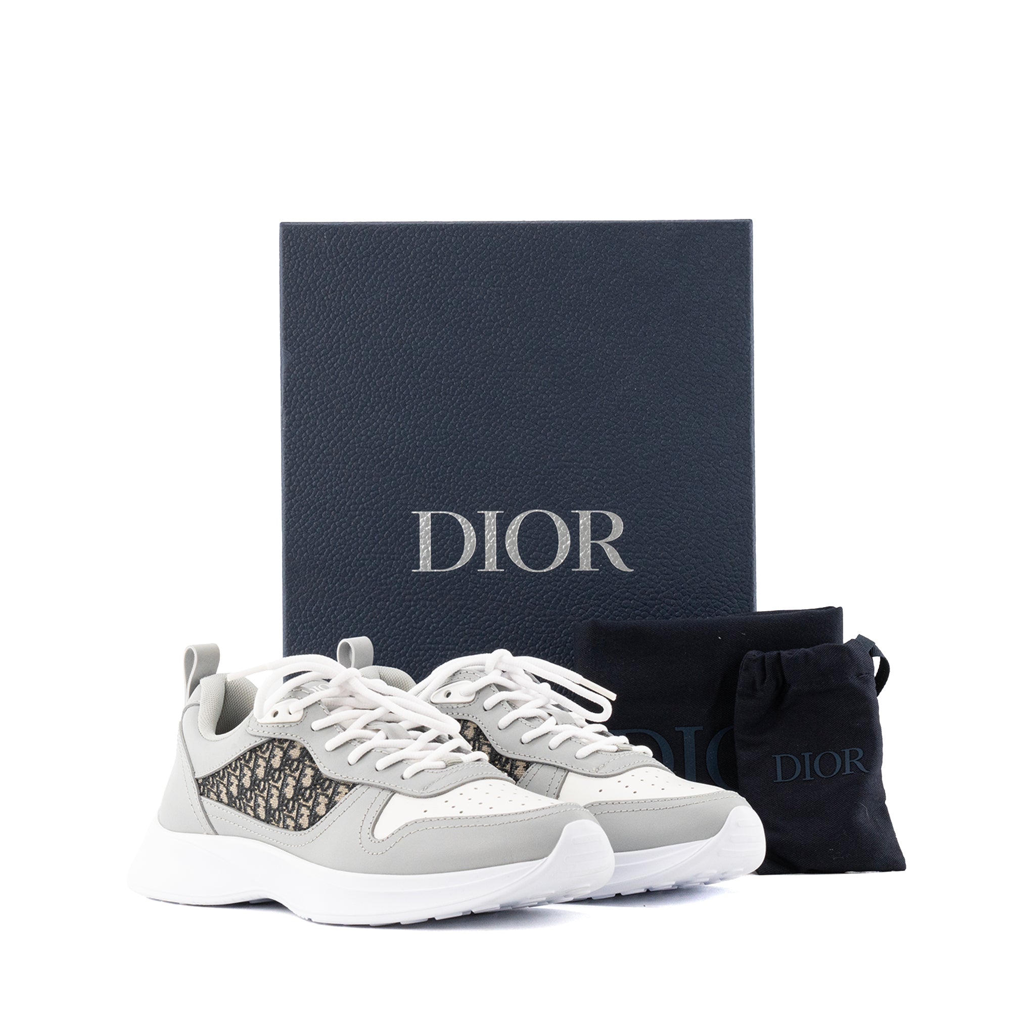 DIOR - Sneakers B25 Runner Dior en toile monogrammée et cuir lisse gris (T39)