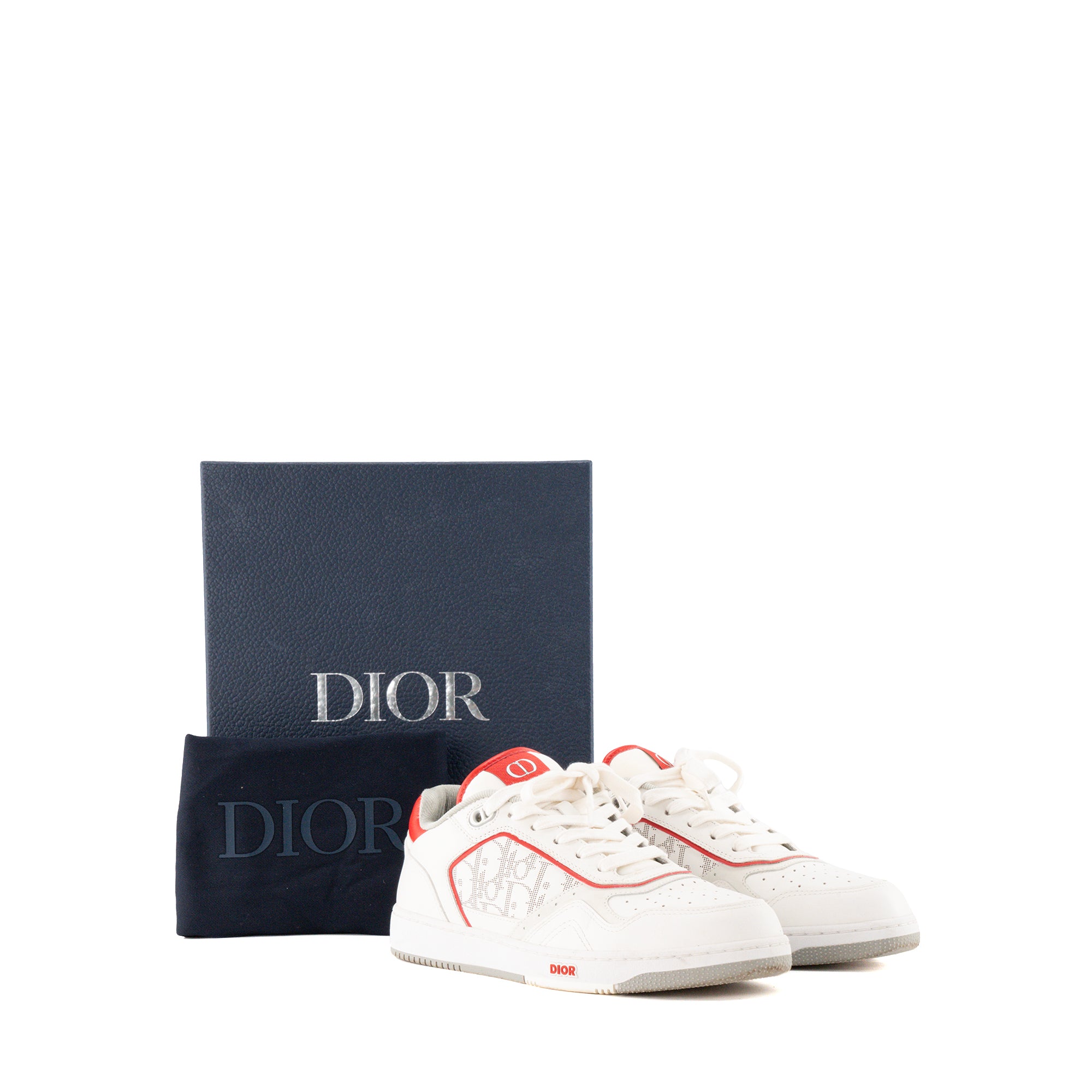 DIOR - Sneakers B27 Dior en cuir lisse blanc et rouge (T40)
