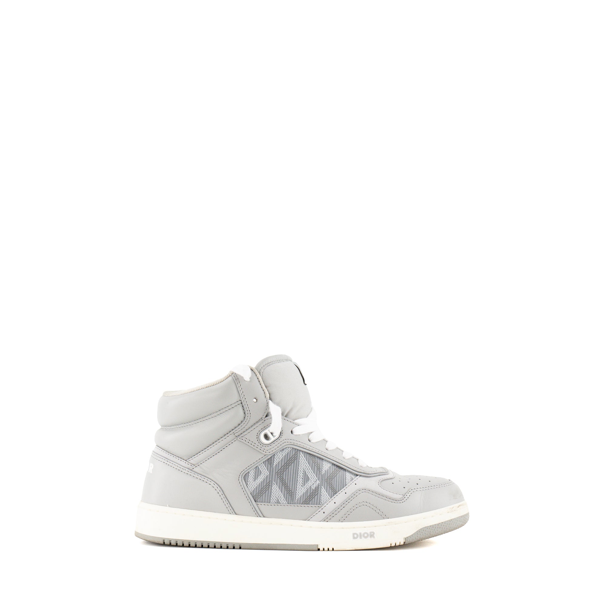 DIOR - Sneakers B27 High Dior en toile enduite motif CD Diamond et cuir gris (T40,5)