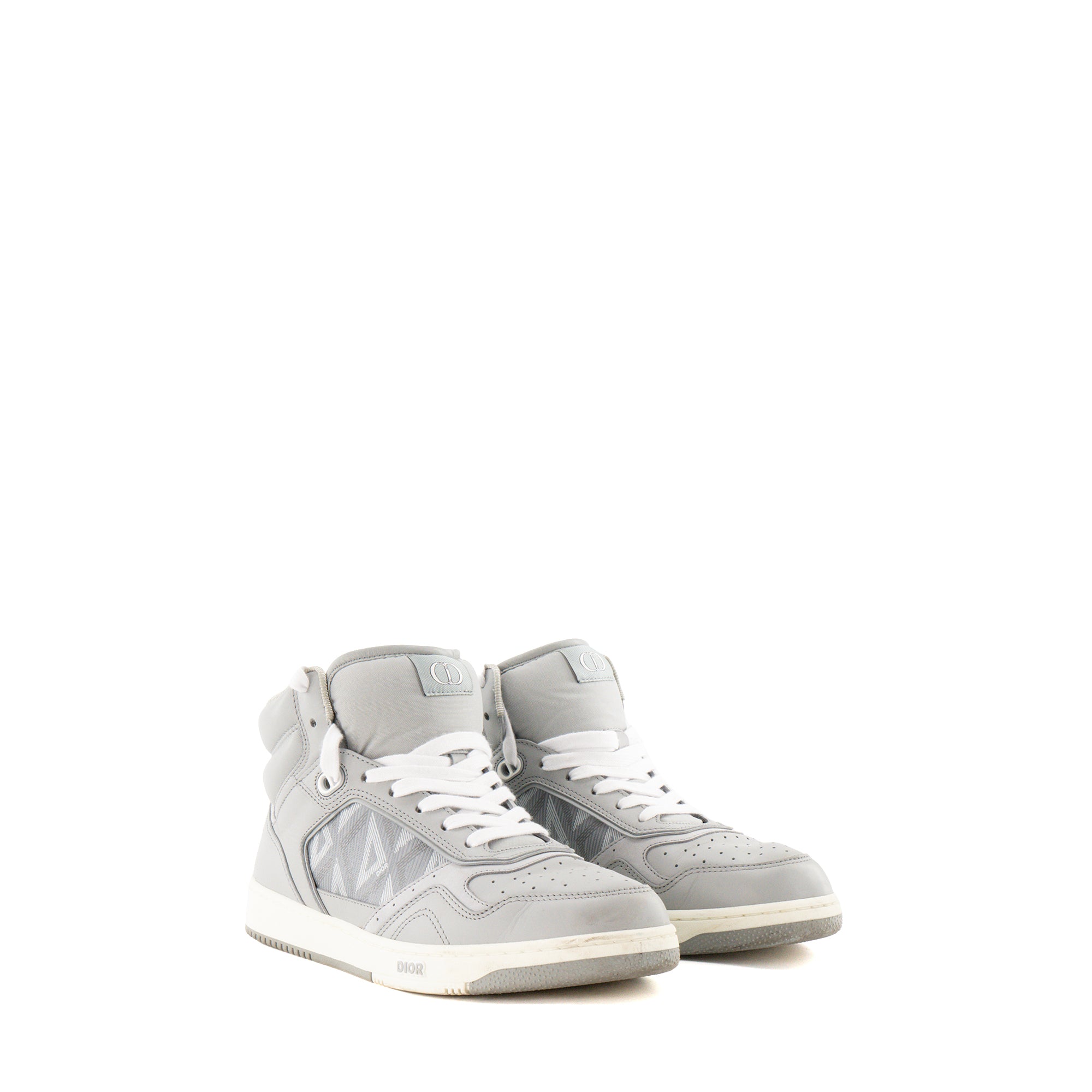 DIOR - Sneakers B27 High Dior en toile enduite motif CD Diamond et cuir gris (T40,5)