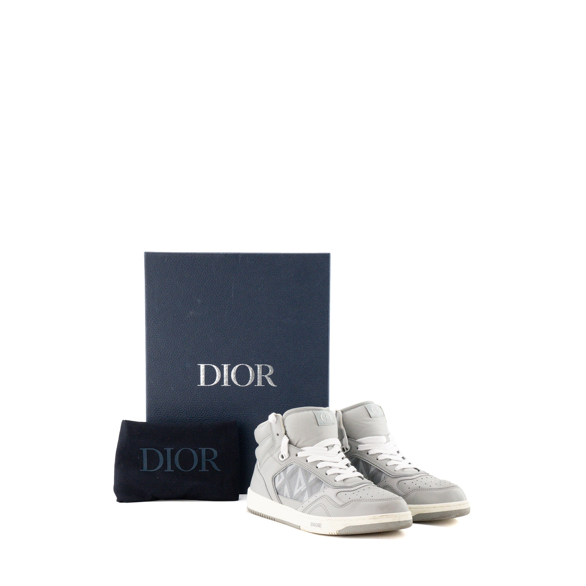 DIOR - Sneakers B27 High Dior en toile enduite motif CD Diamond et cuir gris (T40,5)