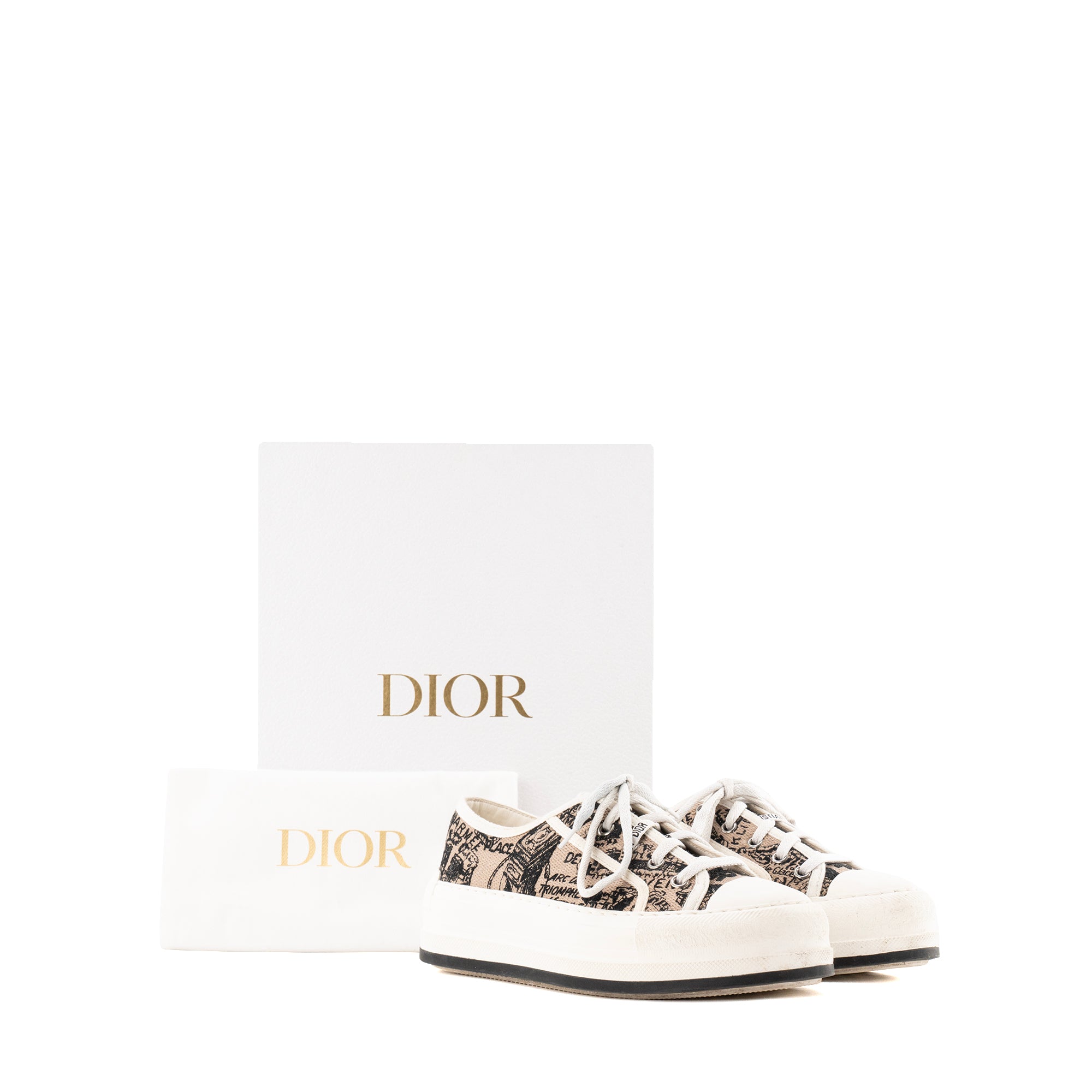 DIOR - Sneakers Walk'n Dior à plateformes en toile marron et noire (T36,5)
