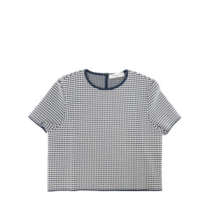 DIOR - Top pieds de poule Dior en laine bleue et blanche (T36)