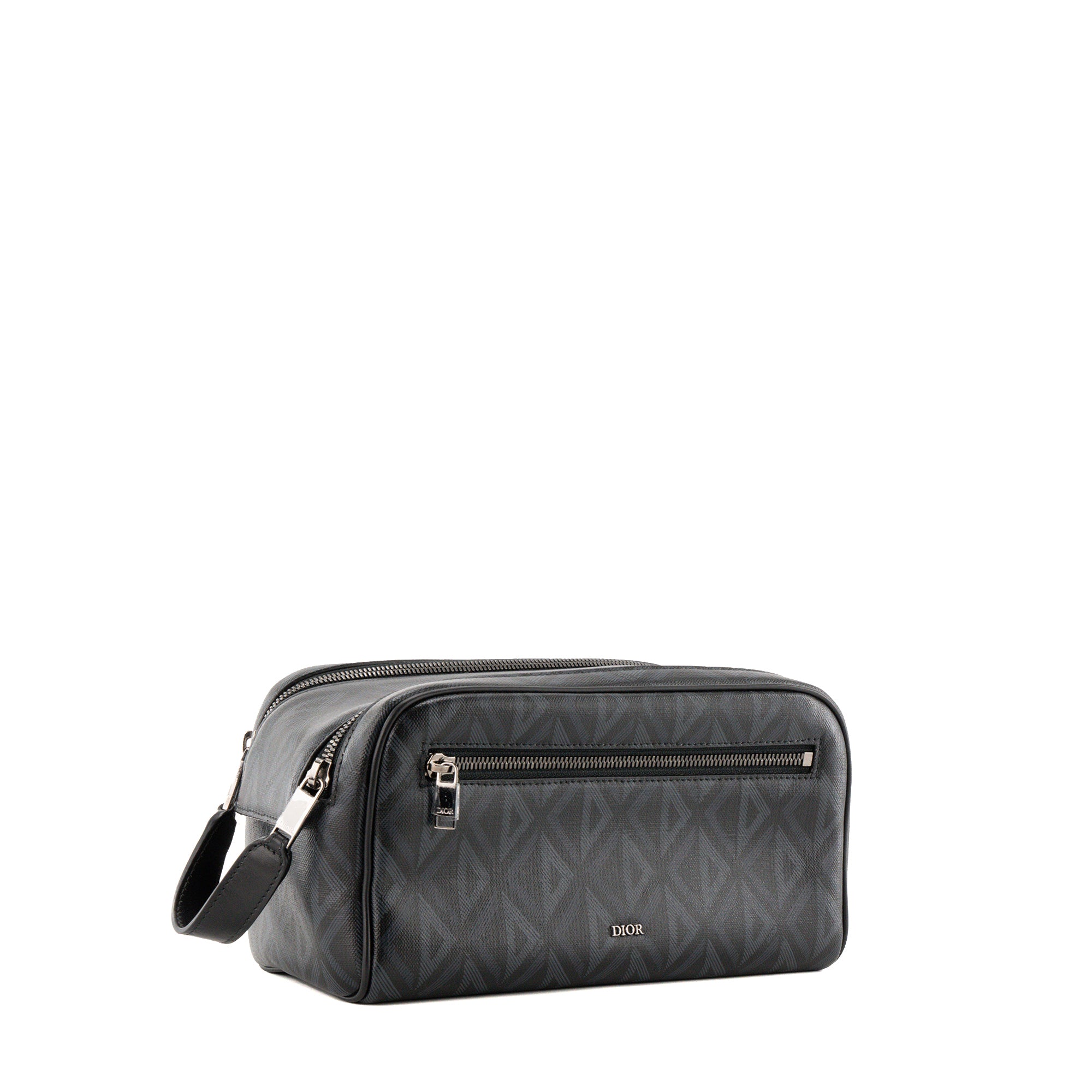 DIOR - Trousse de toilette Diamond en toile enduite noire et grise