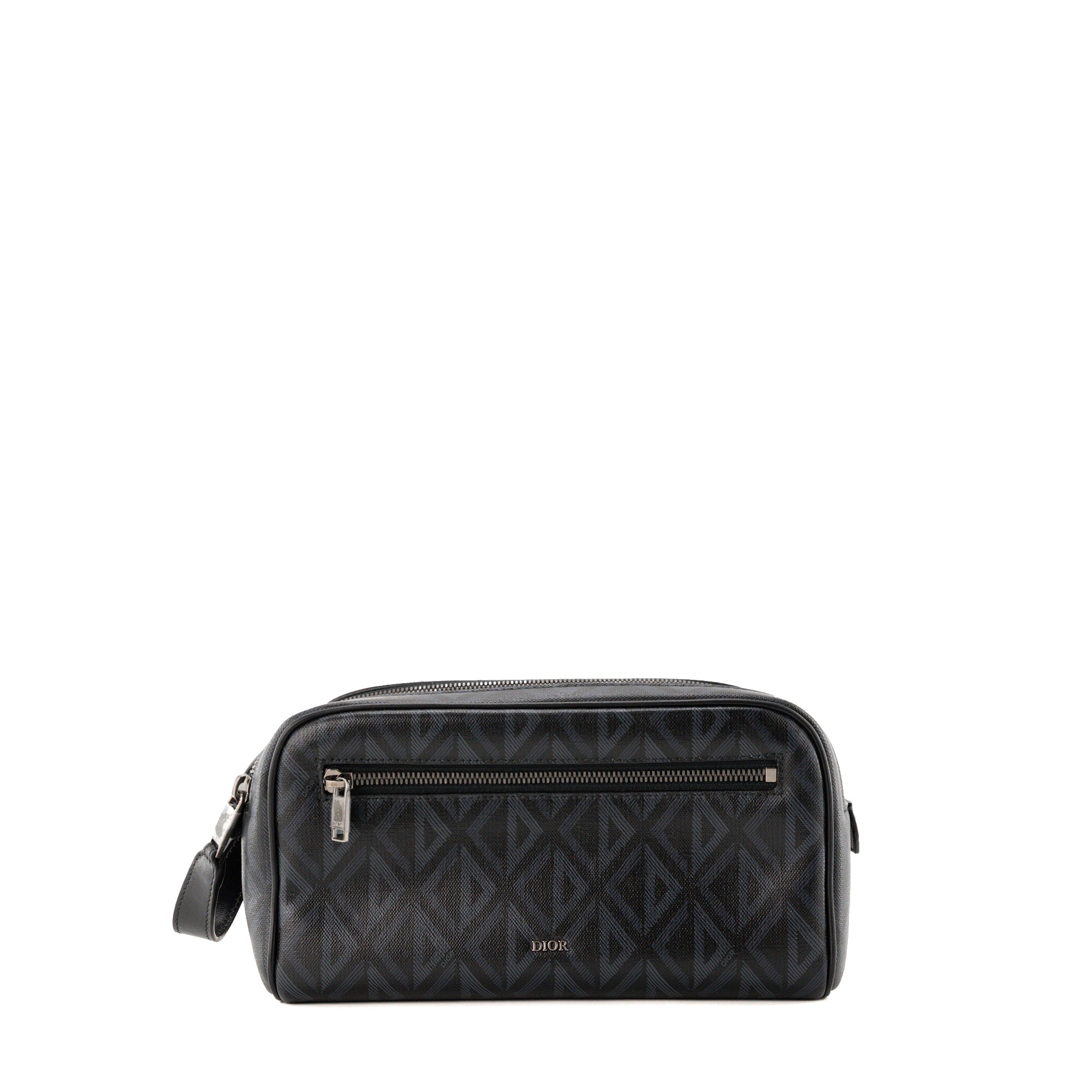 DIOR - Trousse de toilette Diamond en toile enduite noire et grise