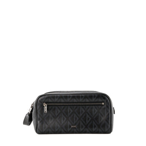 DIOR - Trousse de toilette Diamond en toile enduite noire et grise