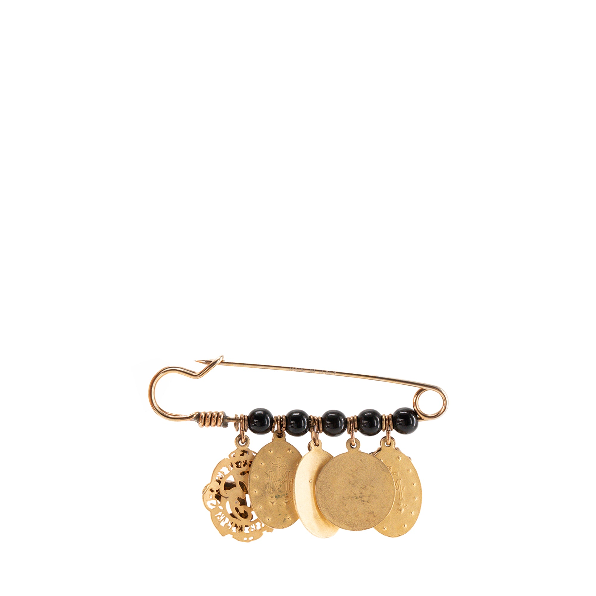 DOLCE & GABANNA - Broche Dolce & Gabbana en métal doré ornée de strass noirs et de perles