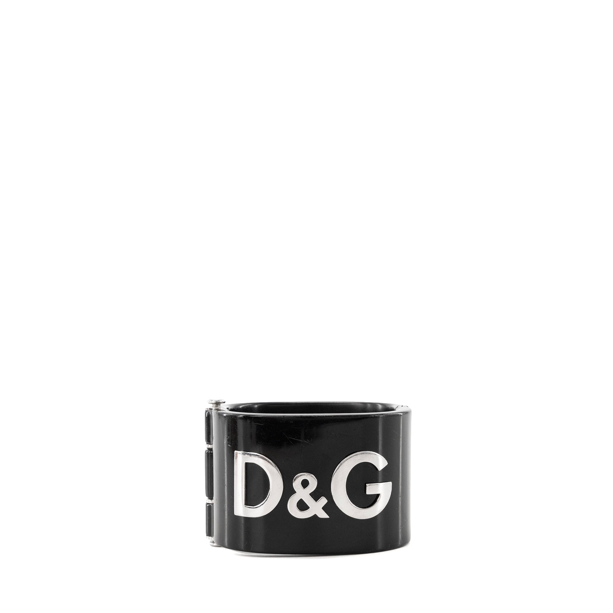 DOLCE & GABBANA - Bracelet manchette Dolce & Gabbana en résine noir et métal argenté