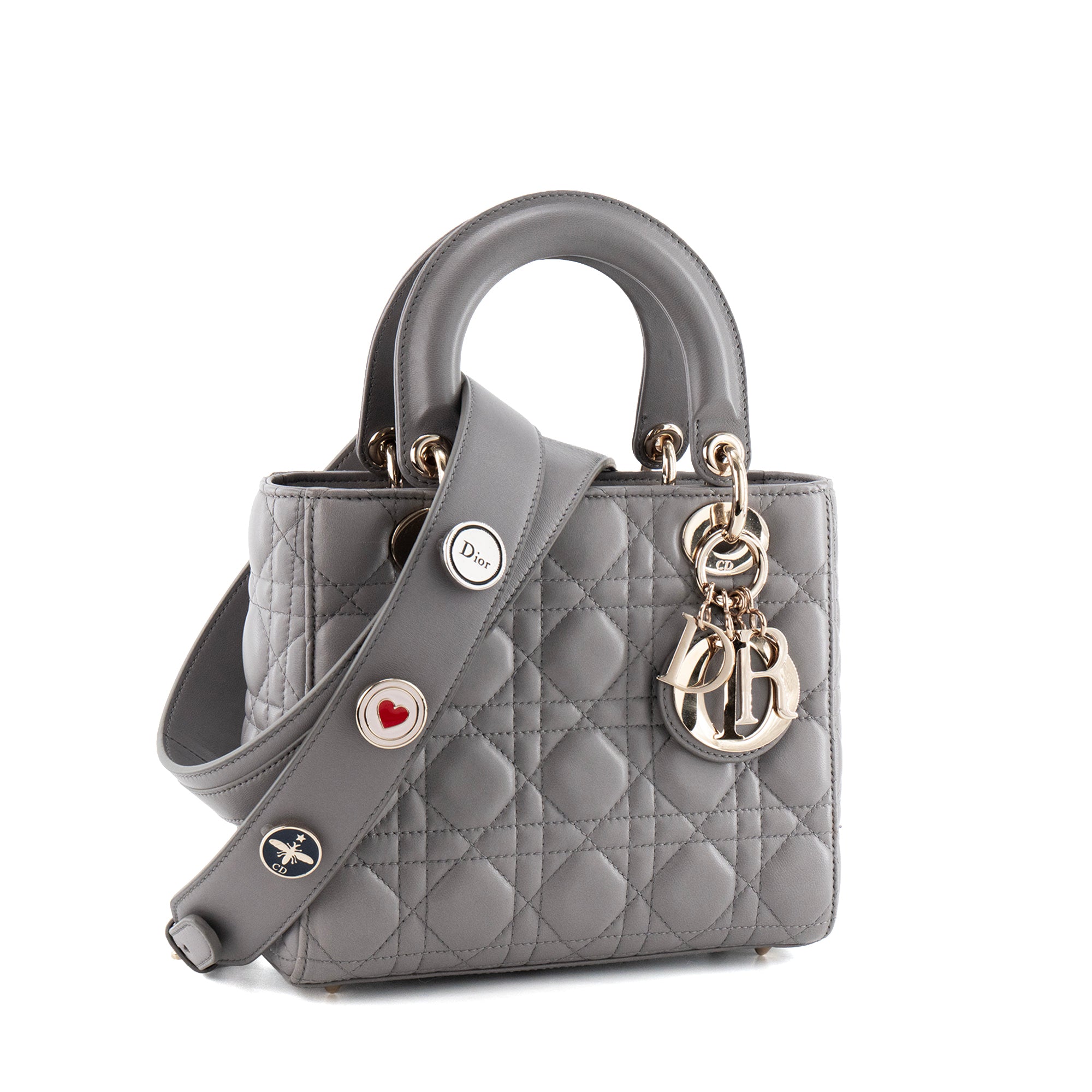 DIOR - Sac à bandoulière Lady Dior Small Dior en cuir lisse gris édition limitée