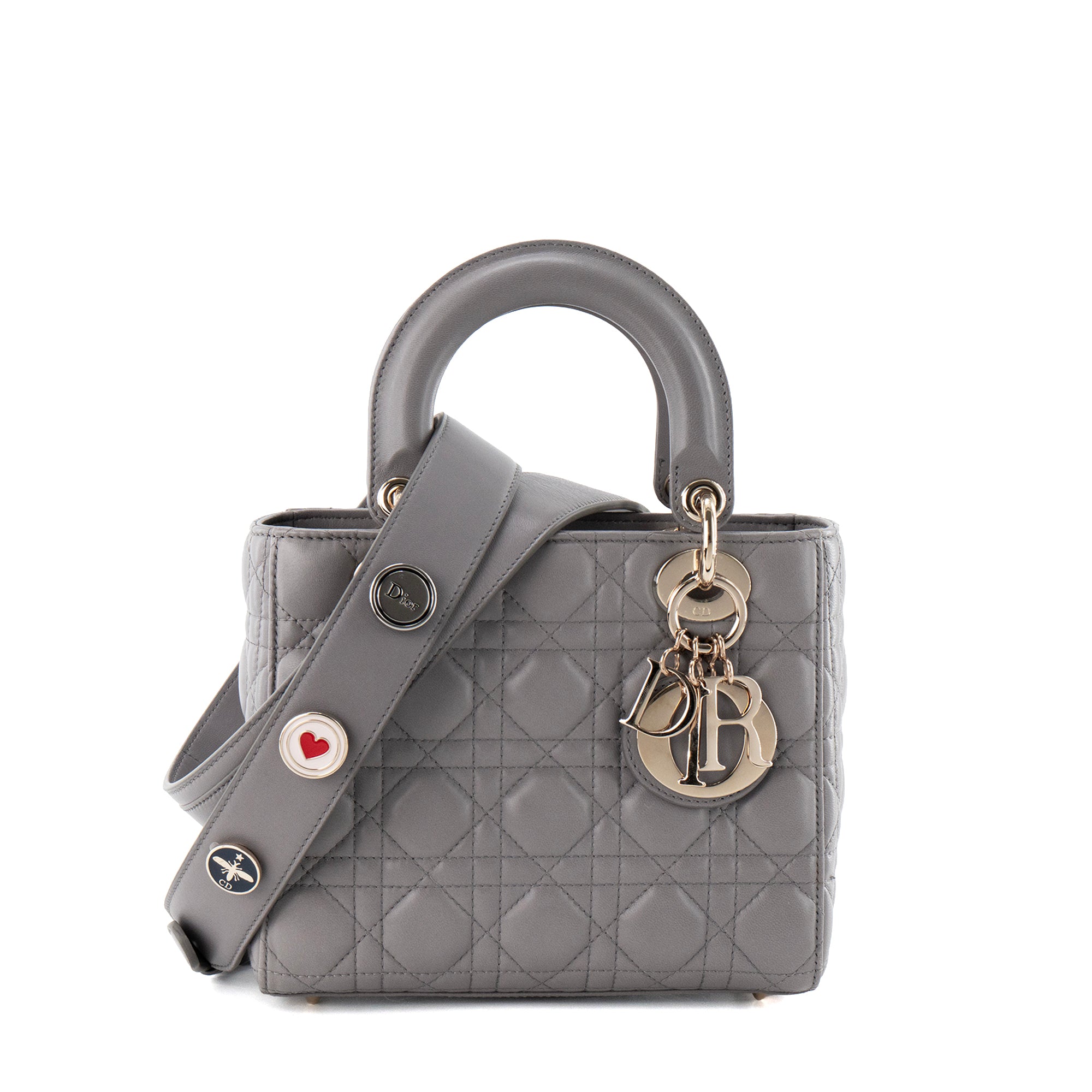 DIOR - Sac à bandoulière Lady Dior Small Dior en cuir lisse gris édition limitée
