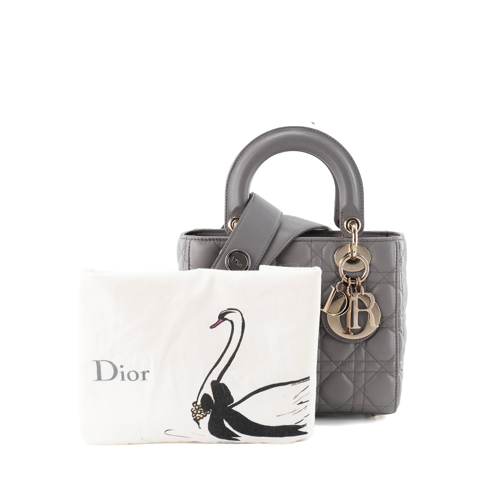 DIOR - Sac à bandoulière Lady Dior Small Dior en cuir lisse gris édition limitée