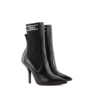 FENDI - Bottines à talon Fendi en toile et cuir noir (T38.5)