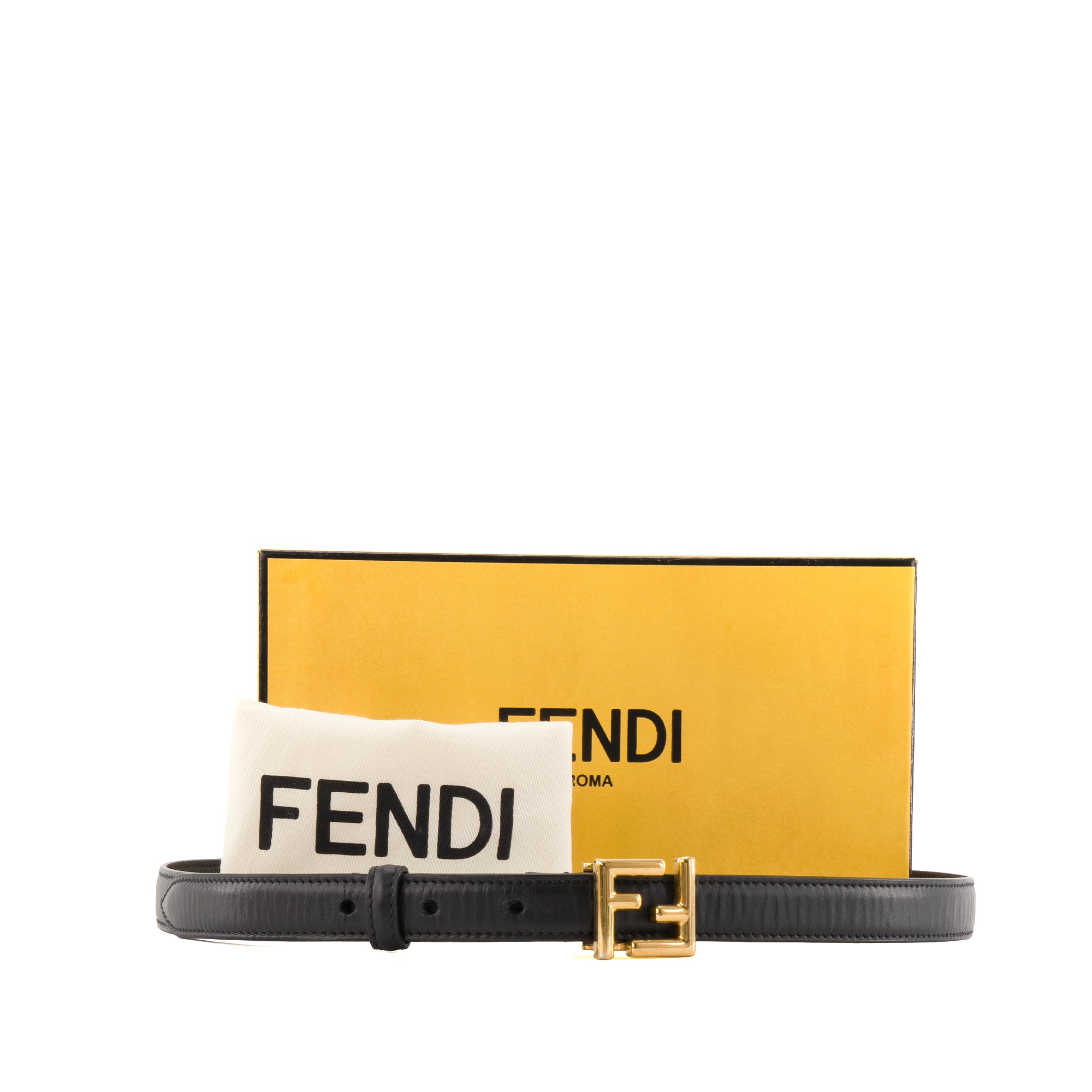FENDI - Ceinture FF Fendi en cuir noir (T85)