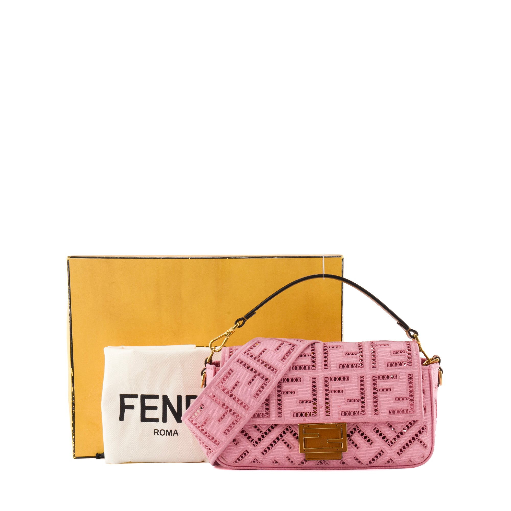 FENDI - Sac à bandoulière Baguette Fendi en toile rose édition limitée