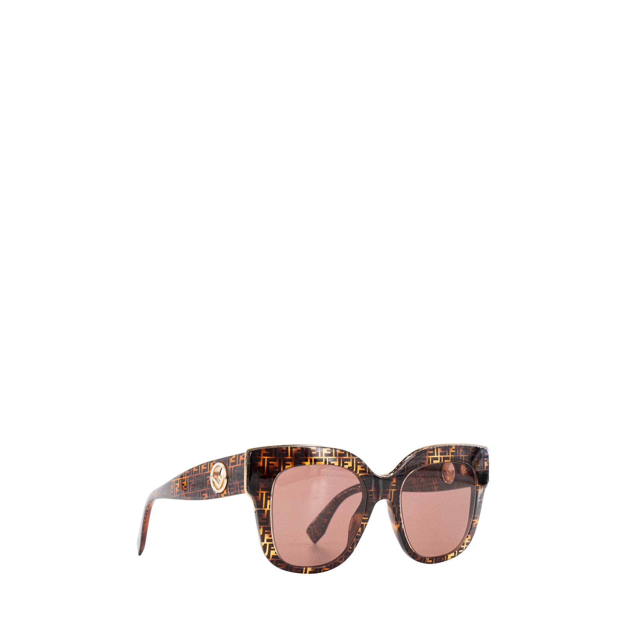 FENDI - Lunettes de soleil Fendi en métal doré et acétate monogrammé marron