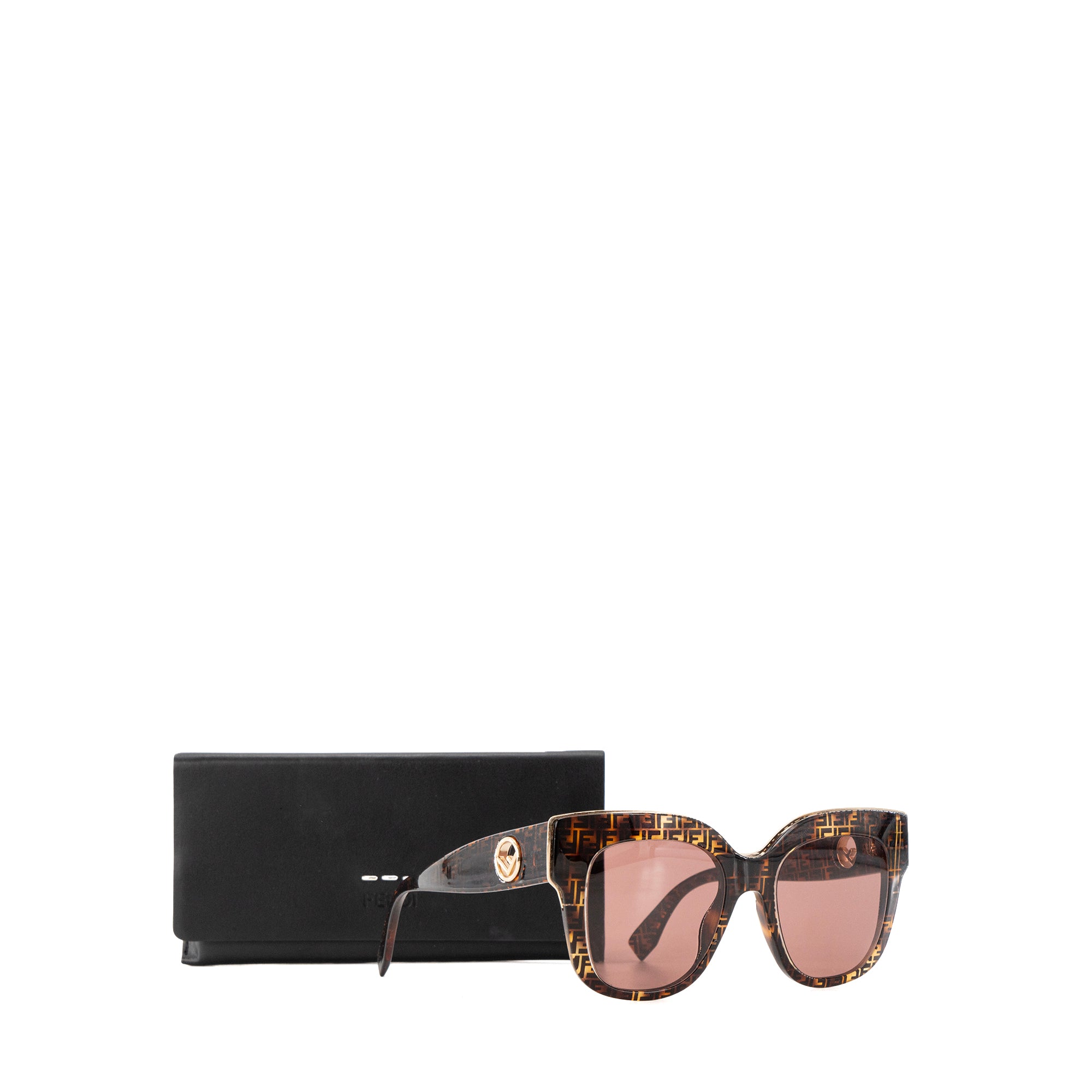 FENDI - Lunettes de soleil Fendi en métal doré et acétate monogrammé marron