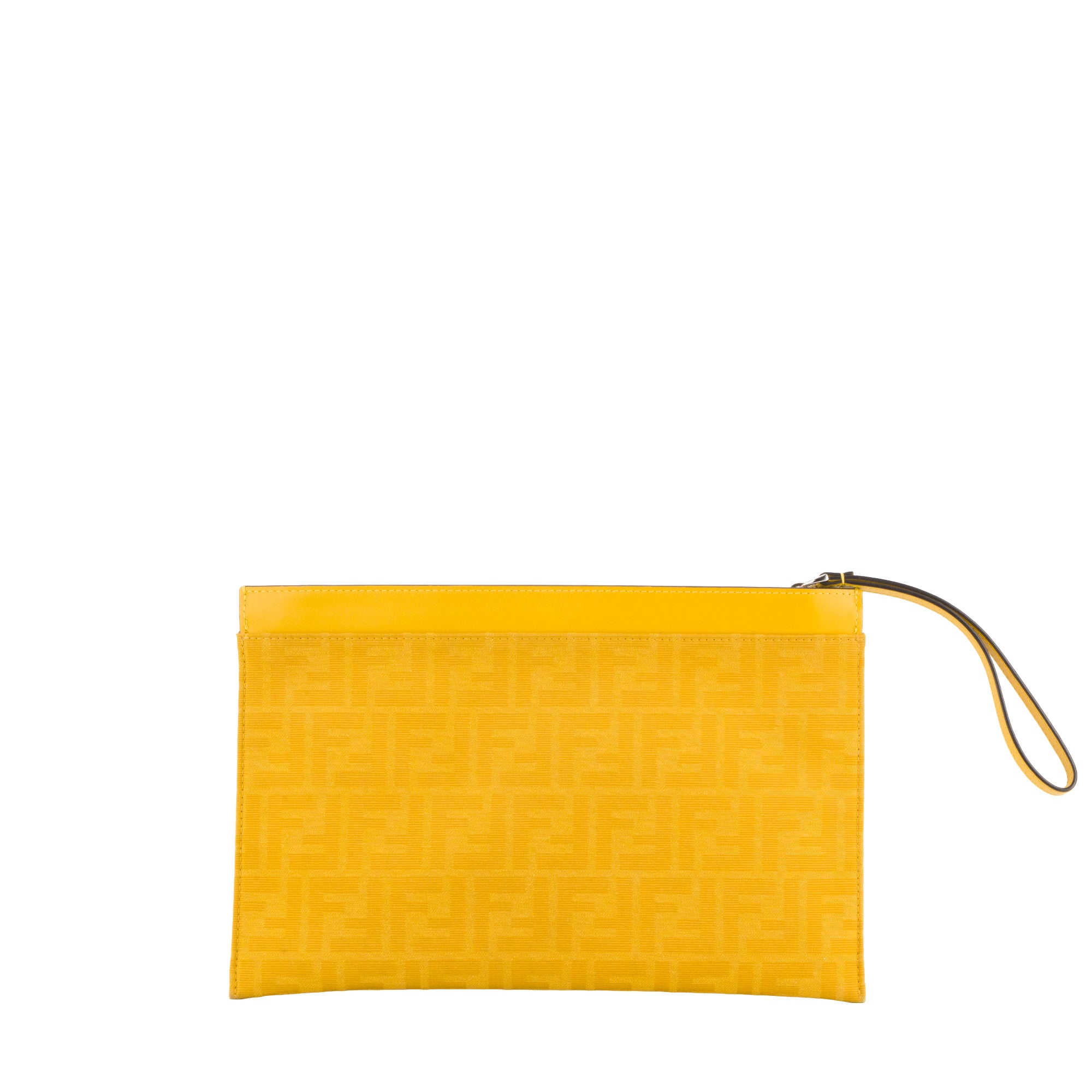 FENDI - Pochette plate FF moyen modèle Fendi en toile jacquard jaune