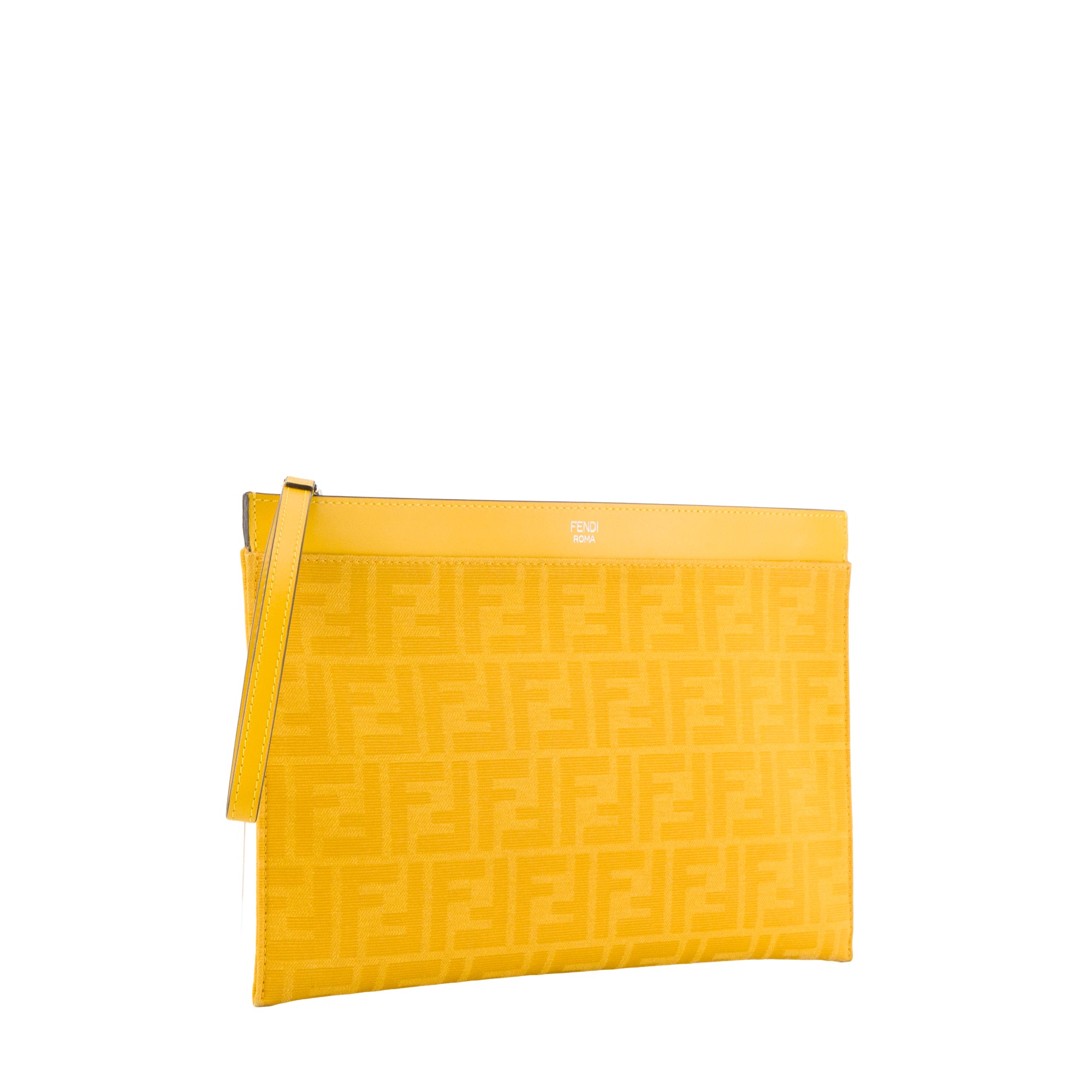 FENDI - Pochette plate FF moyen modèle Fendi en toile jacquard jaune