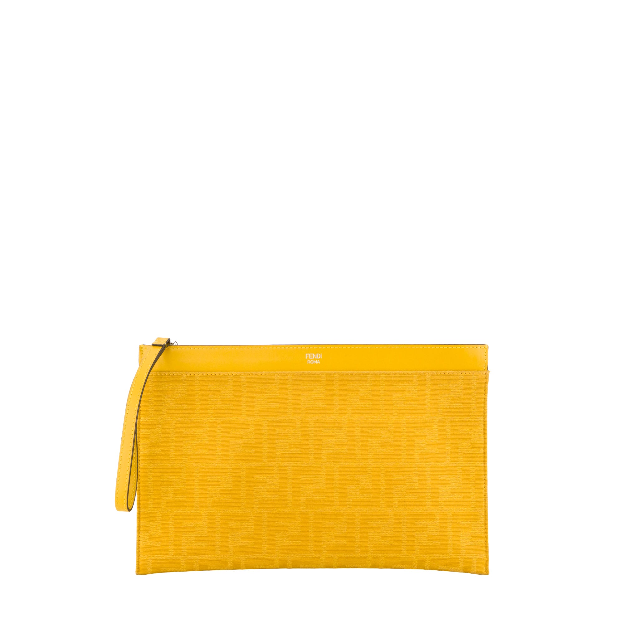 FENDI - Pochette plate FF moyen modèle Fendi en toile jacquard jaune