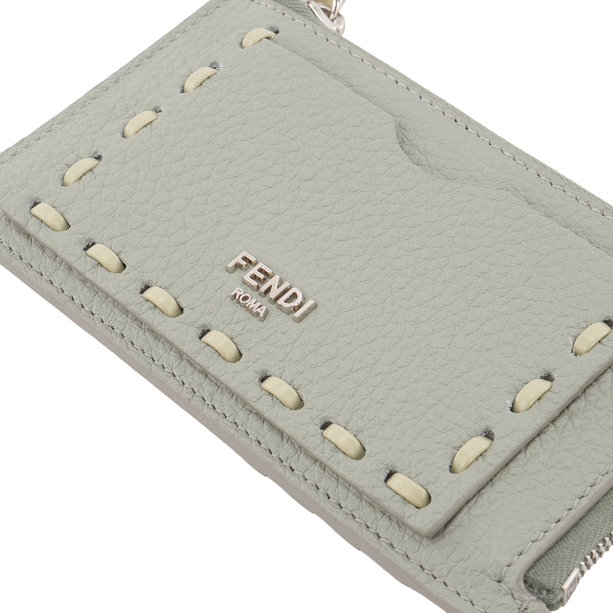 FENDI - Porte-cartes Peekaboo Fendi en cuir grainé vert d'eau