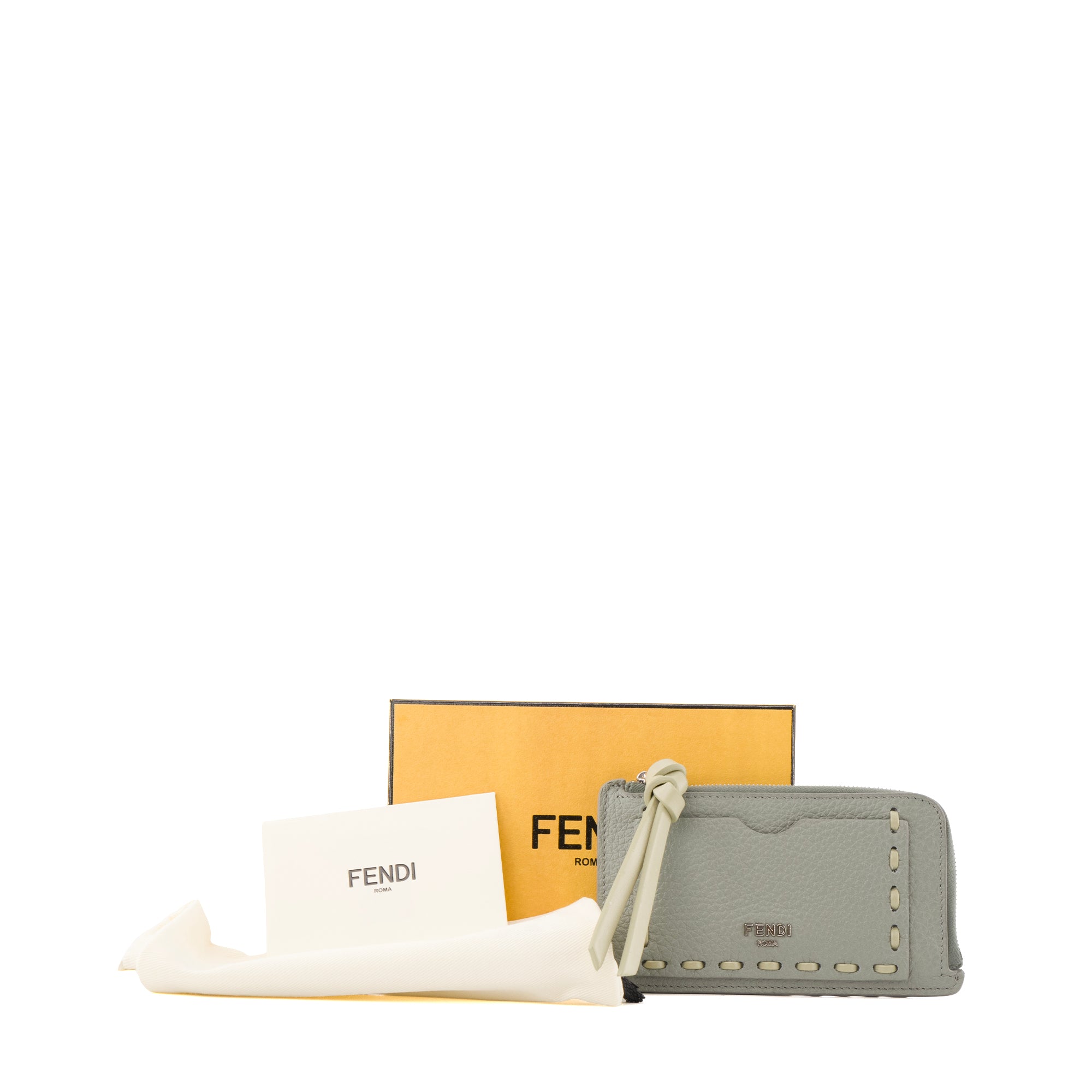 FENDI - Porte-cartes Peekaboo Fendi en cuir grainé vert d'eau
