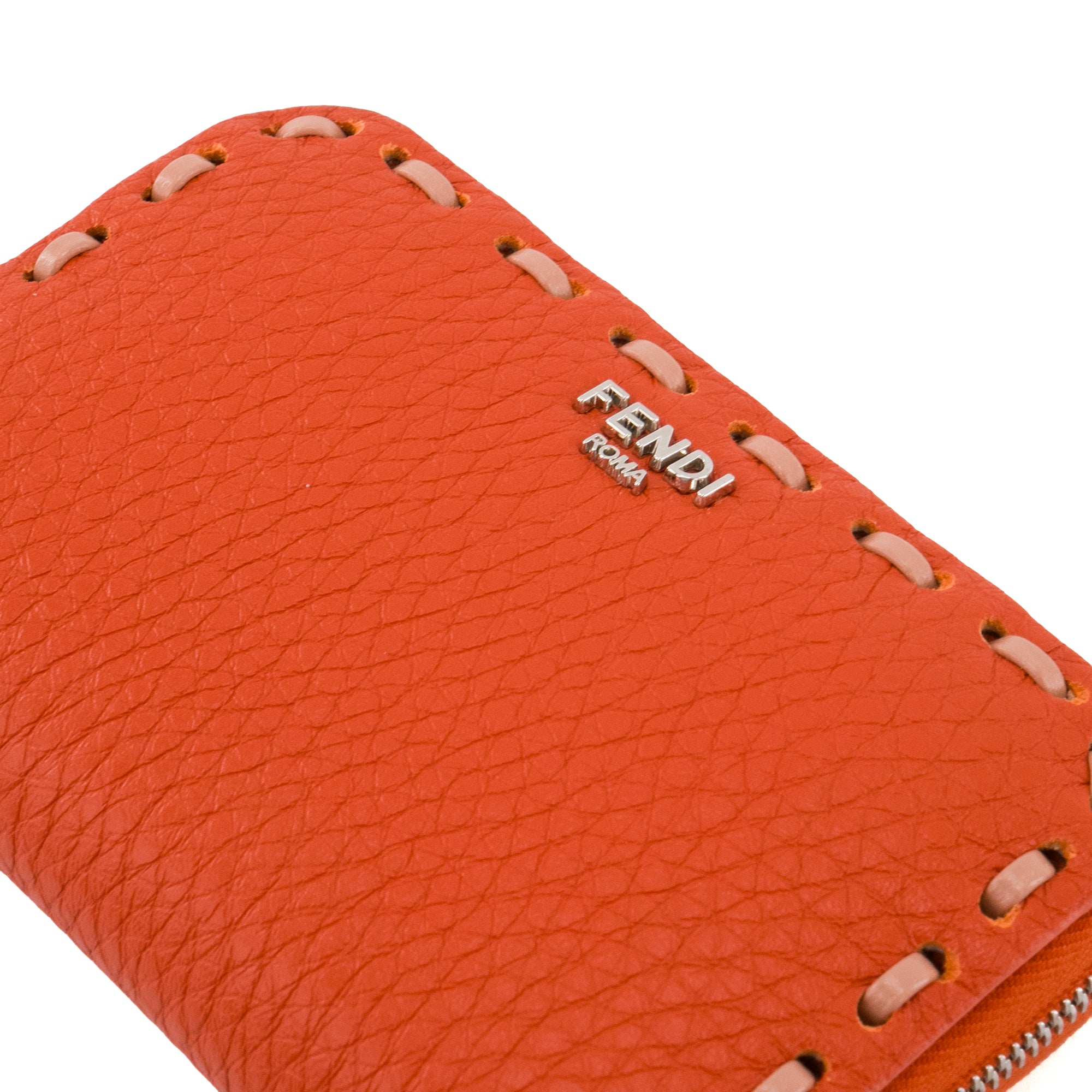 FENDI - Porte-monnaie Peekaboo Fendi en cuir grainé orange