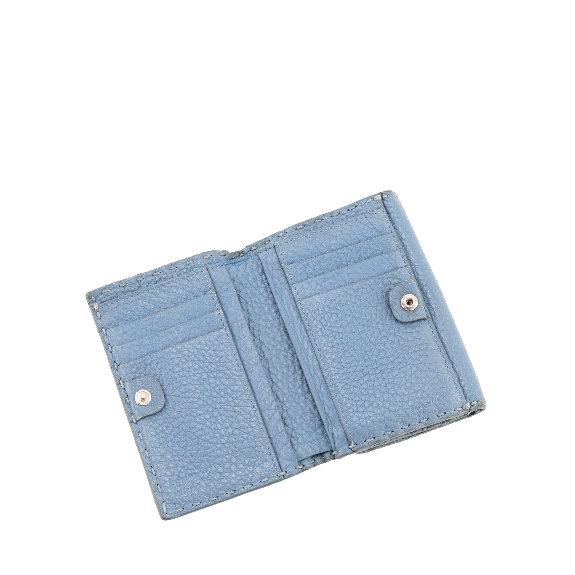 FENDI - Porte-monnaie Peekaboo Selleria Fendi en cuir grainé bleu gris