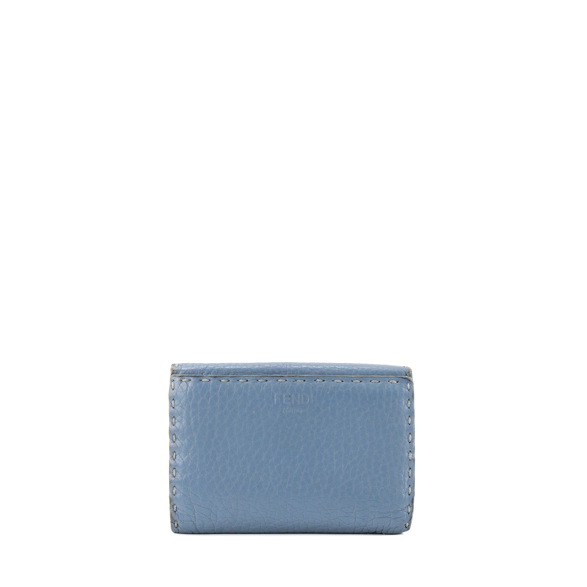 FENDI - Porte-monnaie Peekaboo Selleria Fendi en cuir grainé bleu gris